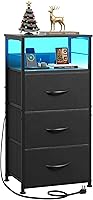 Vista 1 de WLIVE Nightstand with Charging Station, 31.9" H Nightstand with 3 Fabric Drawers, LED Bedside Table with USB Ports and Outlets, End Table for Dorm