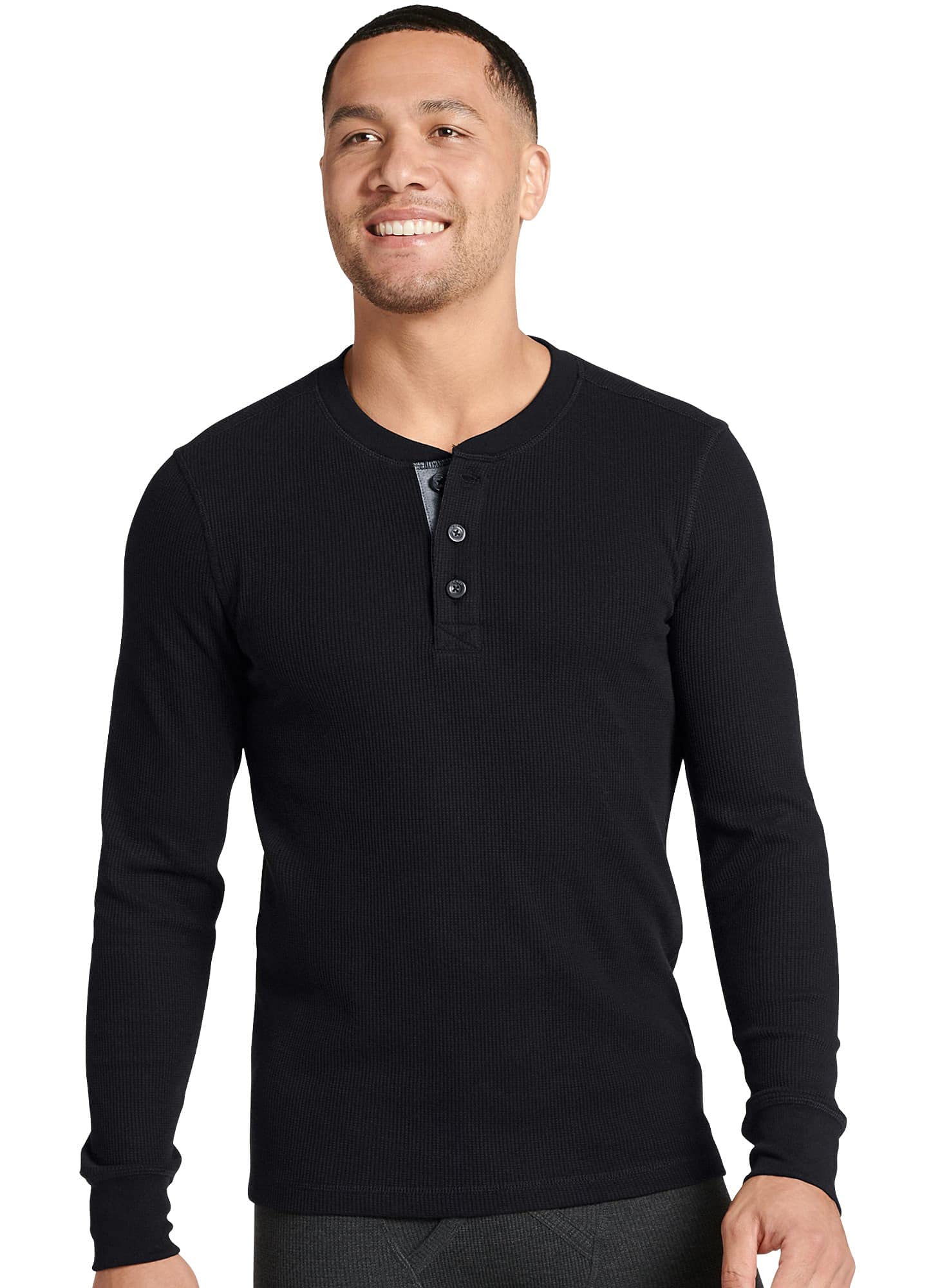 Jockey Men's Baselayer Long Sleeve Waffle Henley, Black, M