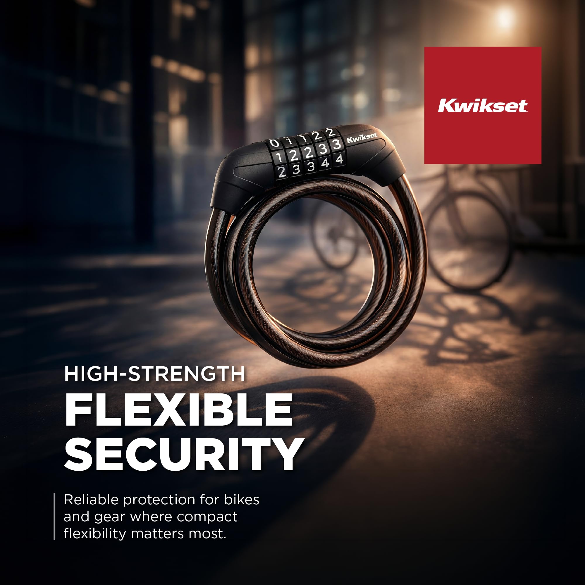 Kwikset 4 ft Combination Bicycle Cable Lock, 4-Digit, 5/16 in Diameter, Bike and Outdoor Security, 1 Pack, Silver - 4