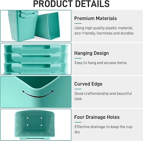 Miniatura 2 de LEZIOA Paquete de 5 soportes para tazas colgantes, accesorios multiusos para carrito rodante, accesorios para suministros de manualidades, cesta de