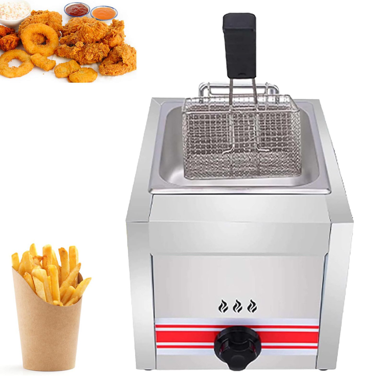 Freidora De Gas con Encimera De Acero Inoxidable, Freidora De Gas De 10/20/30 L, Freidora Industrial De Gas Glp, con Tubo MetáLico para Patatas Fritas; para Uso DoméStico 10L