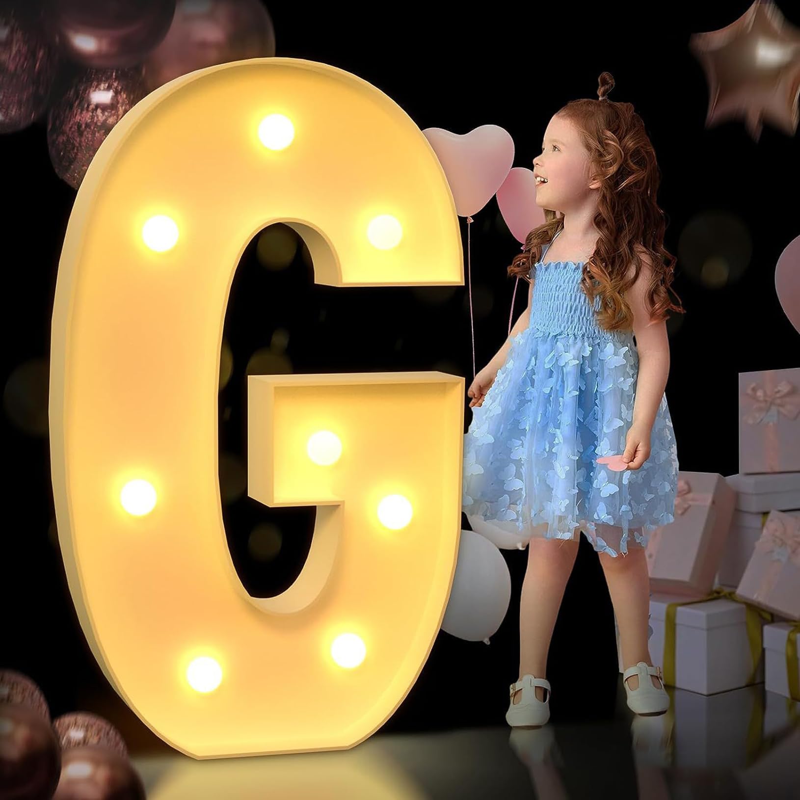 Letra G iluminada de 100 cm, letras iluminadas de marquesina, letras gigantes de marquesina, decoraciones de fiesta de aniversario, decoración de cumpleaños, boda, bricolaje