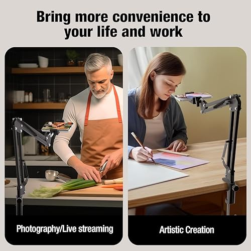 Miniatura 8 de Soporte para teléfono celular, brazo articulado con luz LED USB, soporte flexible para transmisión en vivo, grabación de video, dibujo, cocina