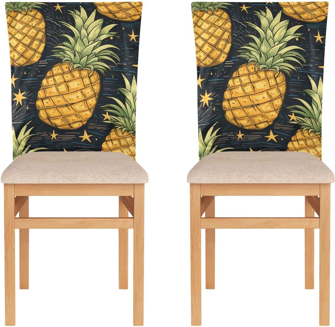 ALAZA Pineapples and Stars Chair Back Cover Set of 6, Washable Reusable Removable Chair Slipcovers Decorative Chair Cover for Home Kitchen Wedding Party