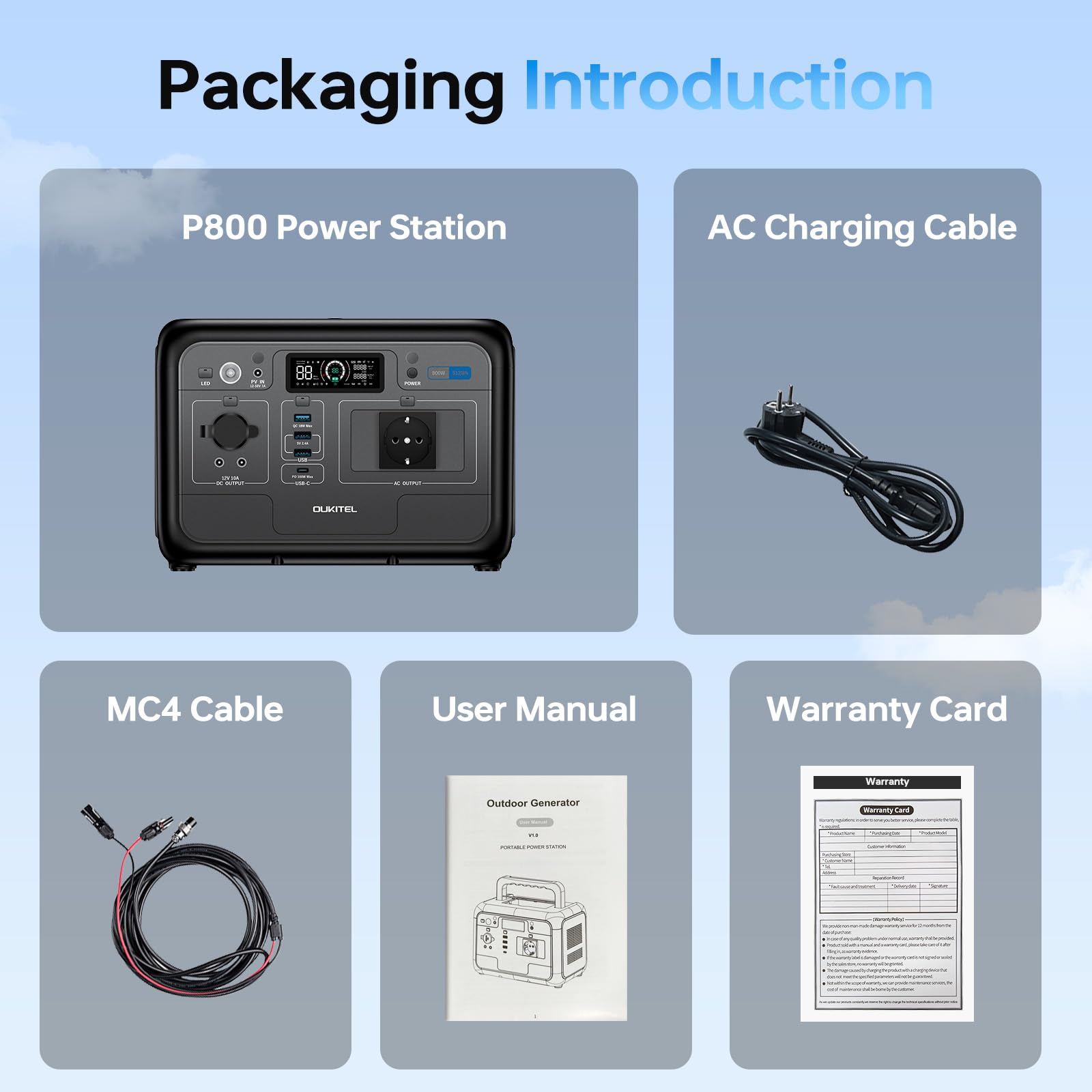 OUKITEL P800E Tragbare Powerstation 800W, Solargenerator 512Wh LiFePO4 Batterie, 55 Min Schnellladung, AC-Ausgang mit 1600W Spitzenleistung, Notstromversorgung für Outdoor, Camping, Wohnmobil