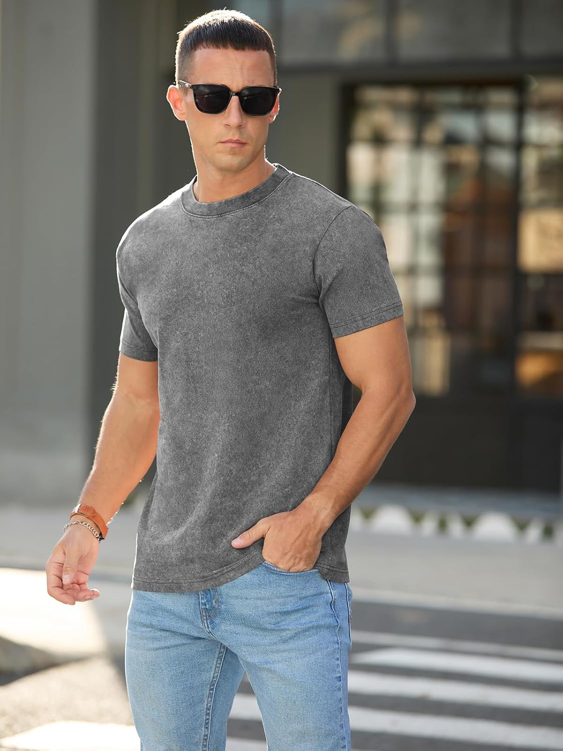 RQP Men's Cotton Shirts Vintage Washed Shirt Relaxed Fit Distressed Casual Short Sleeve for Streetwear & Daily Outfits - Image 2