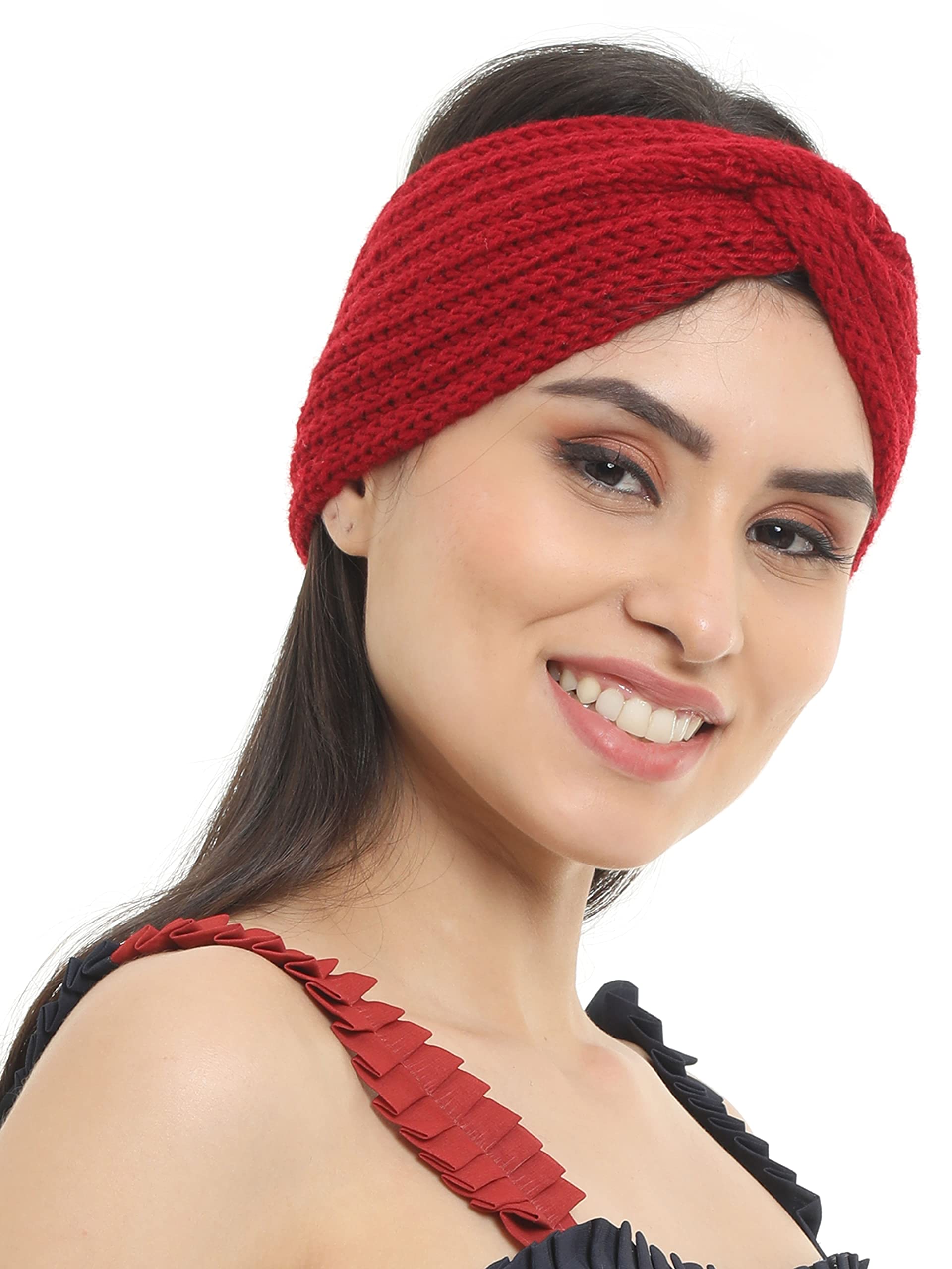 fabseasons Acrylic Woolen Skull Stretch Headband/Cap/Hair Accessory/Ear Warmer For Women & Girls For Winters, Maroon-picture-19