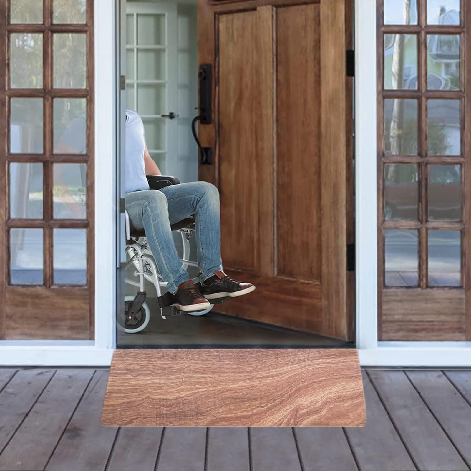 Rampa Puerta Madera Antideslizante 500kg, Puente Escalones Ligero Portátil para Silla Ruedas Cochecito Patio Garaje, Fácil Instalación Sin Montaje