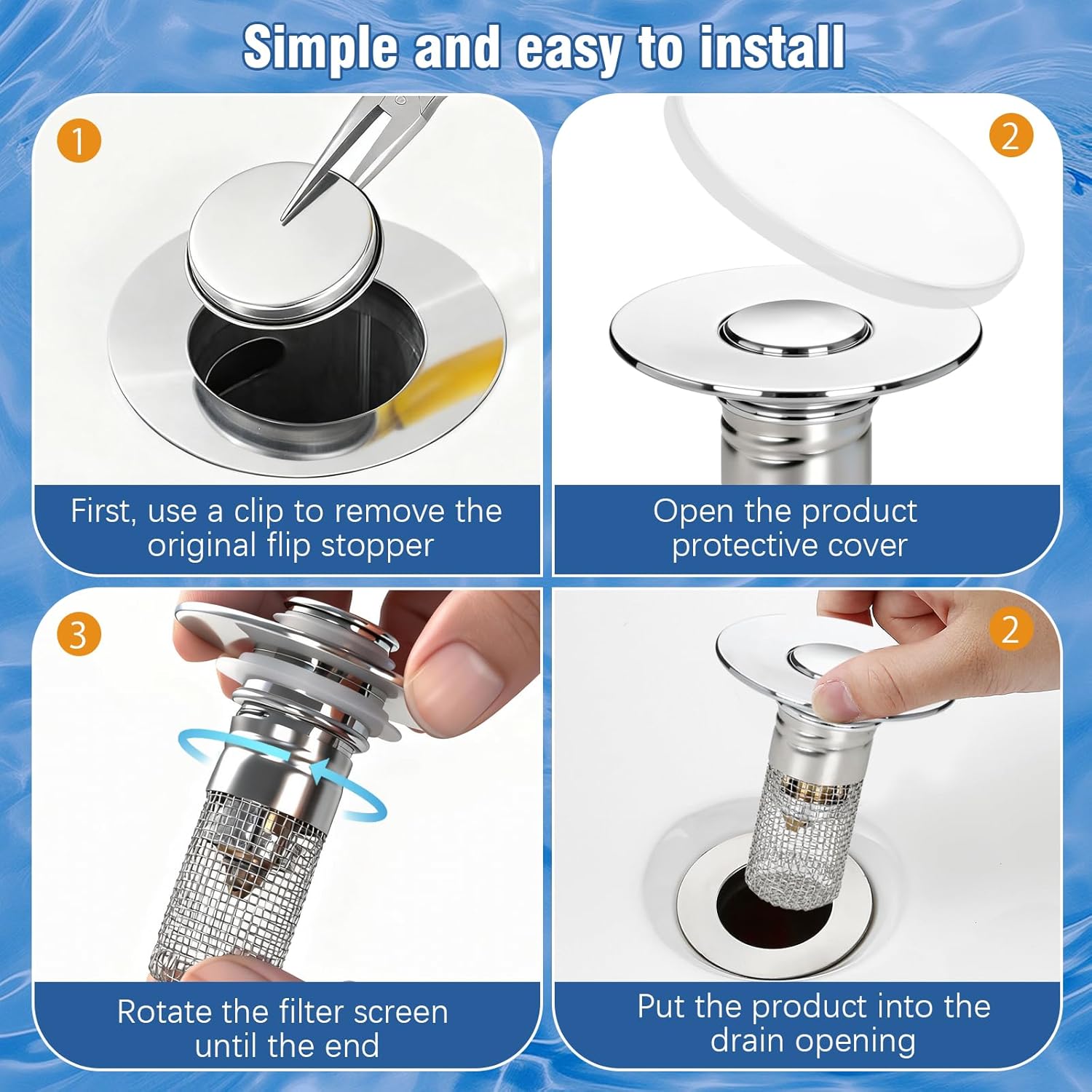 Sink Drain Strainer Hair Catcher,Press-Type Detachable Drain Hair Catcher,Comes with a Corrosion-Resistant Filter Element,Bathroom Kitchen Sink Stopper - Image 4