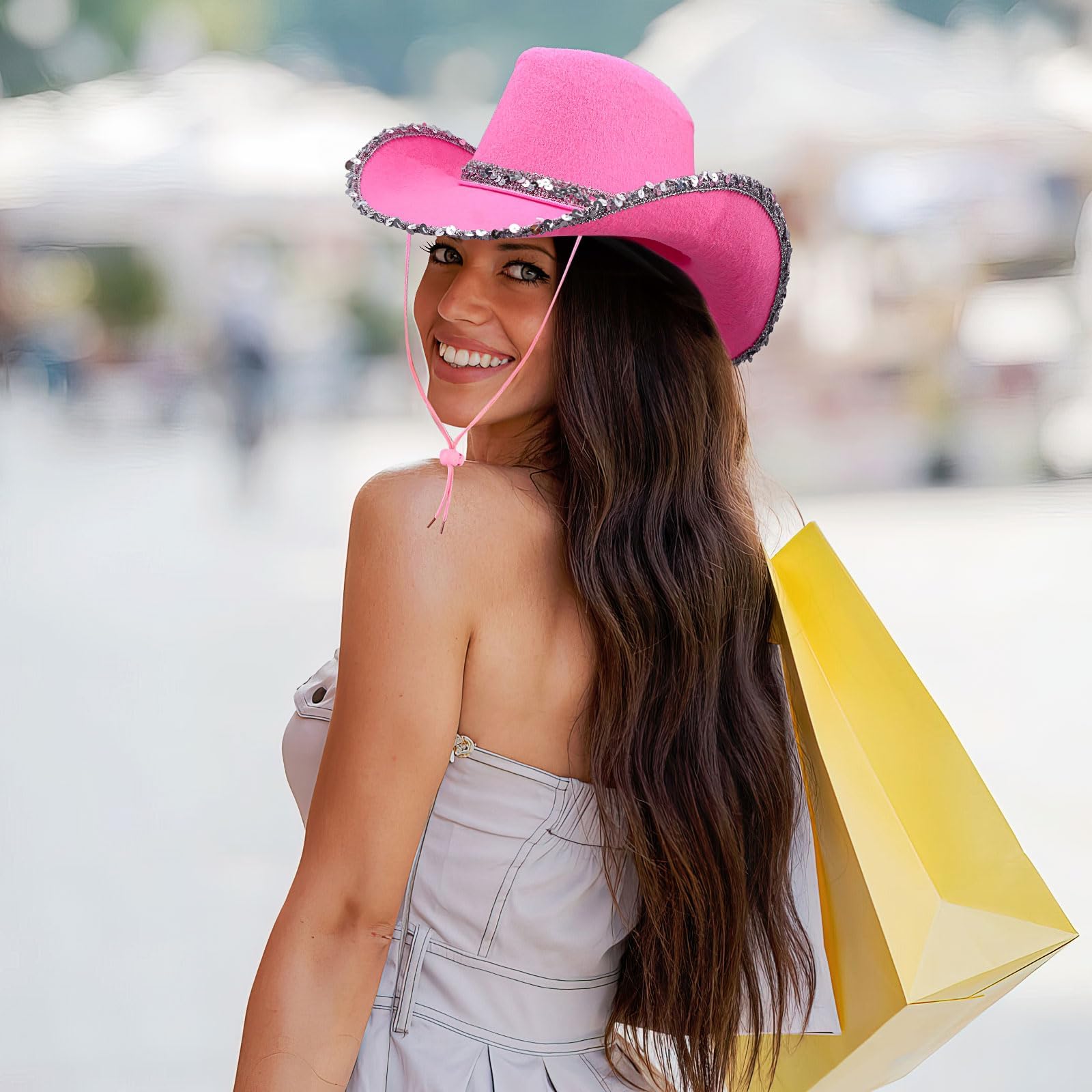 Lot de 8 Femme Chapeaux Cowboy Roses à Pailletés, Western Cowboy Accessoires pour Femme, Chapeaux Texans idéal pour Fêtes Western, Enterrement de Vie de Jeune Fille, Anniversaires