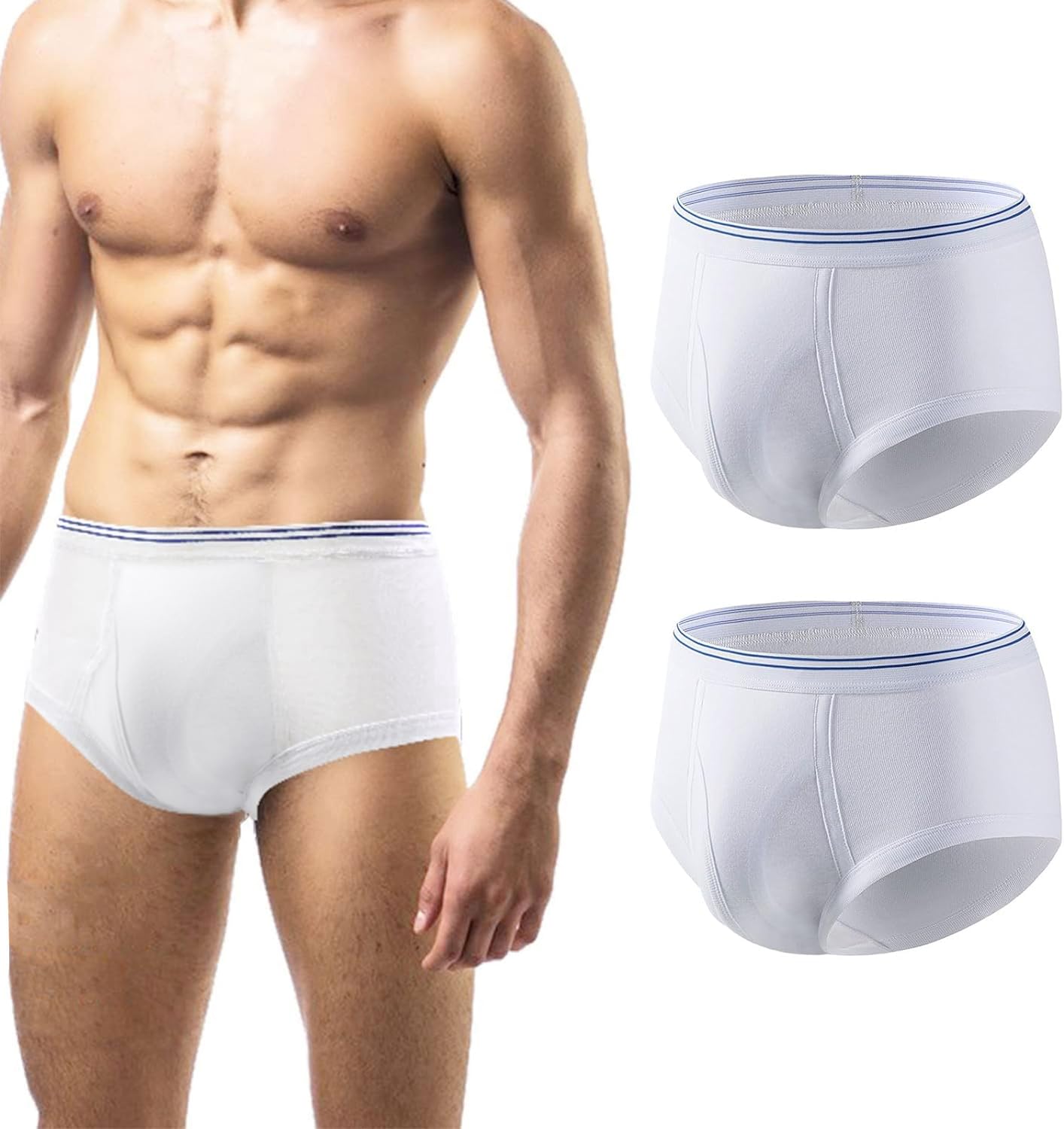 Carer Mens Incontinence Underwear Washable 2 Pack Cotton Reusable Incontinence Boxers Briefs for Men Built in Cotton Pad for Bladder Leakage 150ML,