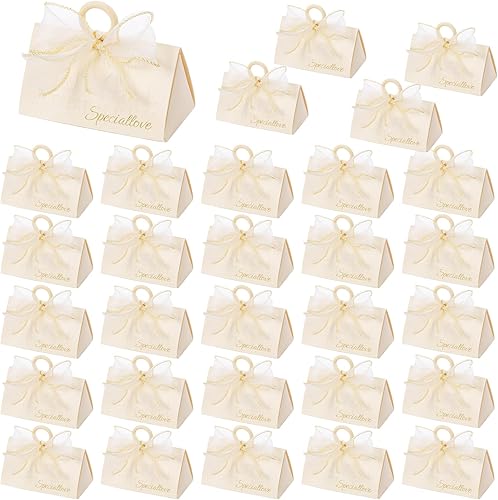 Miniatura 6 de Yopay Paquete de 30 cajas de regalo de boda, pequeñas cajas de regalo para invitados con asa, elegantes cajas de dulces de chocolate blancas con