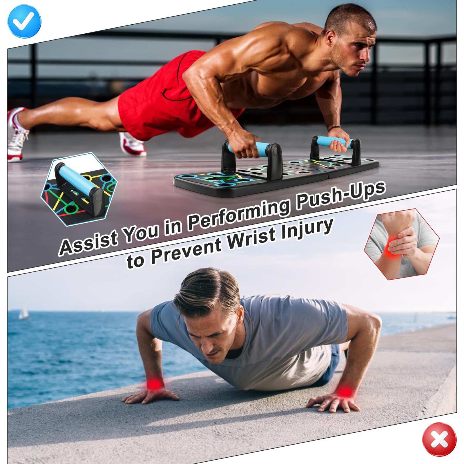 Push Up Rack Board, 17 in 1 Attrezzature per il fitness multifunzione pieghevole a casa, Maniglia per Push Up, con 2 Corde di Trazione, Flessioni Attrezzi per Il Fitness a Casa