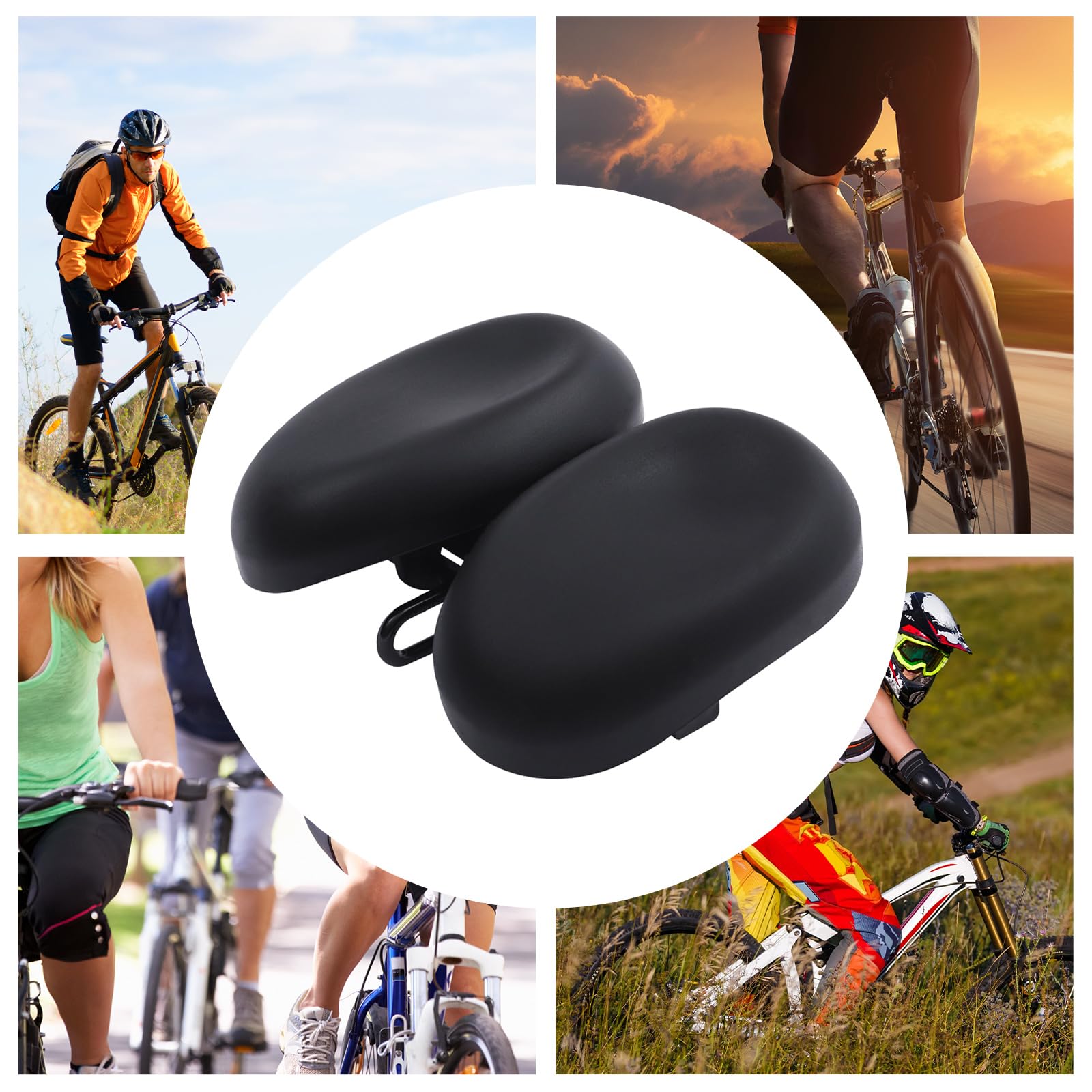 Sellino per bicicletta senza naso, Sella da bici ergonomica regolabile 22–24,9 cm di larghezza, cuscino extra largo ad assorbimento degli urti, grande cuscino in PU a decompressione per mountain bike