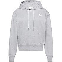 Calvin Klein Donna Felpa con Cappuccio Monogram Terry con Logo, Grigio (Heroic Grey Htr), L