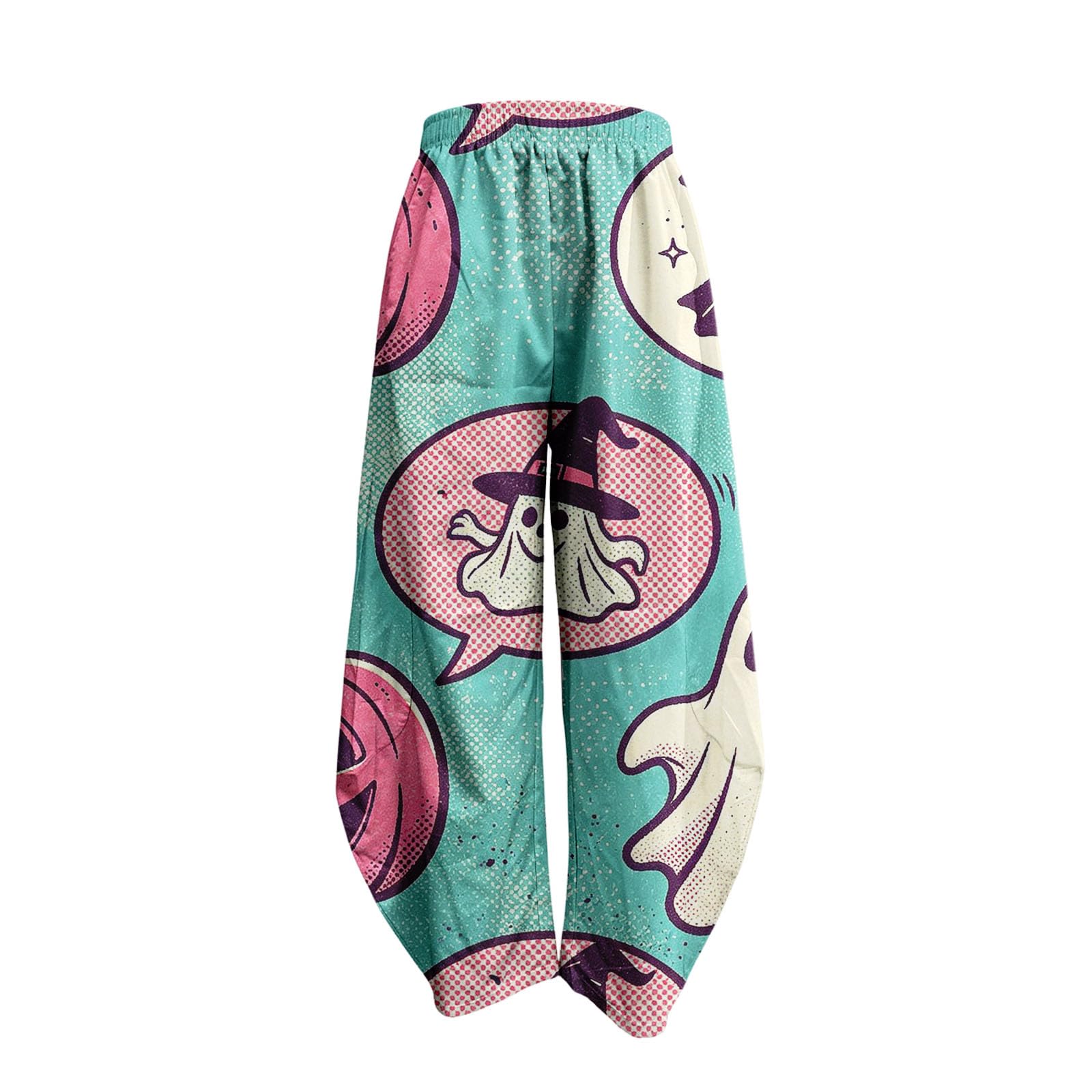 Generisch Pantalon d'été pour femme, léger et aéré, avec imprimé Halloween, carnaval, loisirs, avec poches, pantalon en tissu confortable, taille élastique, pantalon de plage ample pour vacances