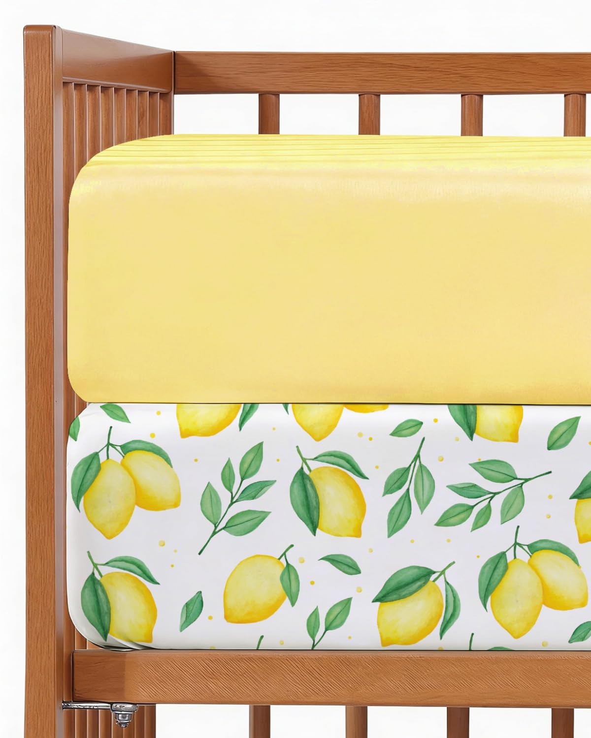 Crib Sheets - Pack of 2 Fitted Sheets for Standard Crib - 52x28in, Lemons