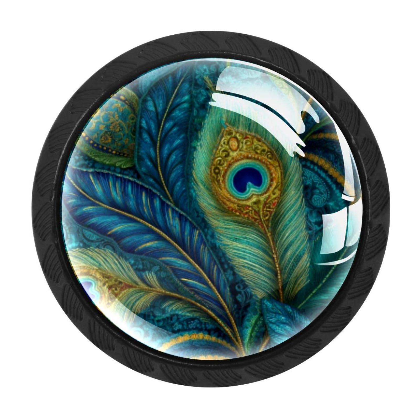CHENZZZZ 4 Pieces Black Cabinet Pull Handle with Screws,Turquoise Peacock Feather Paisley Vintag (1) Kitchen Knobs, Hardware for Cupboard Drawer Dresser