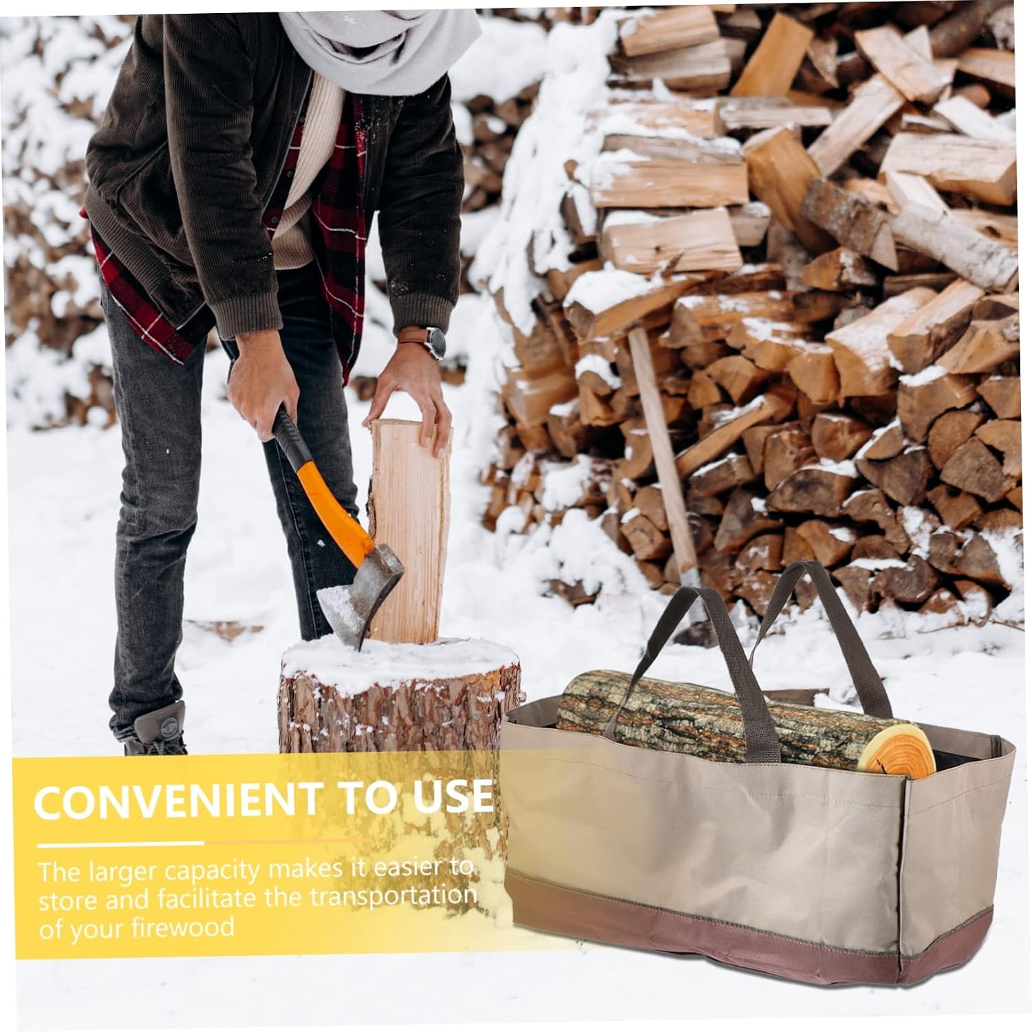 Ciieeo Large-Capacity Firewood Carrier Bag Oxford Cloth Logging Pouch Handles Multi-Functional Outdoor Transport Tool for Camping and Fireplaces