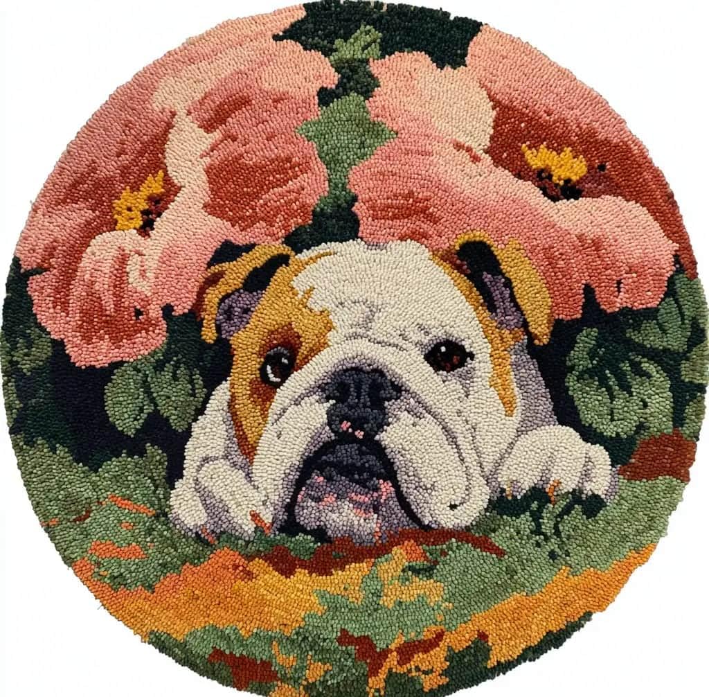 Kitquiver Latch Hook Rug Kit Round Bulldog50X50Cm Beginner