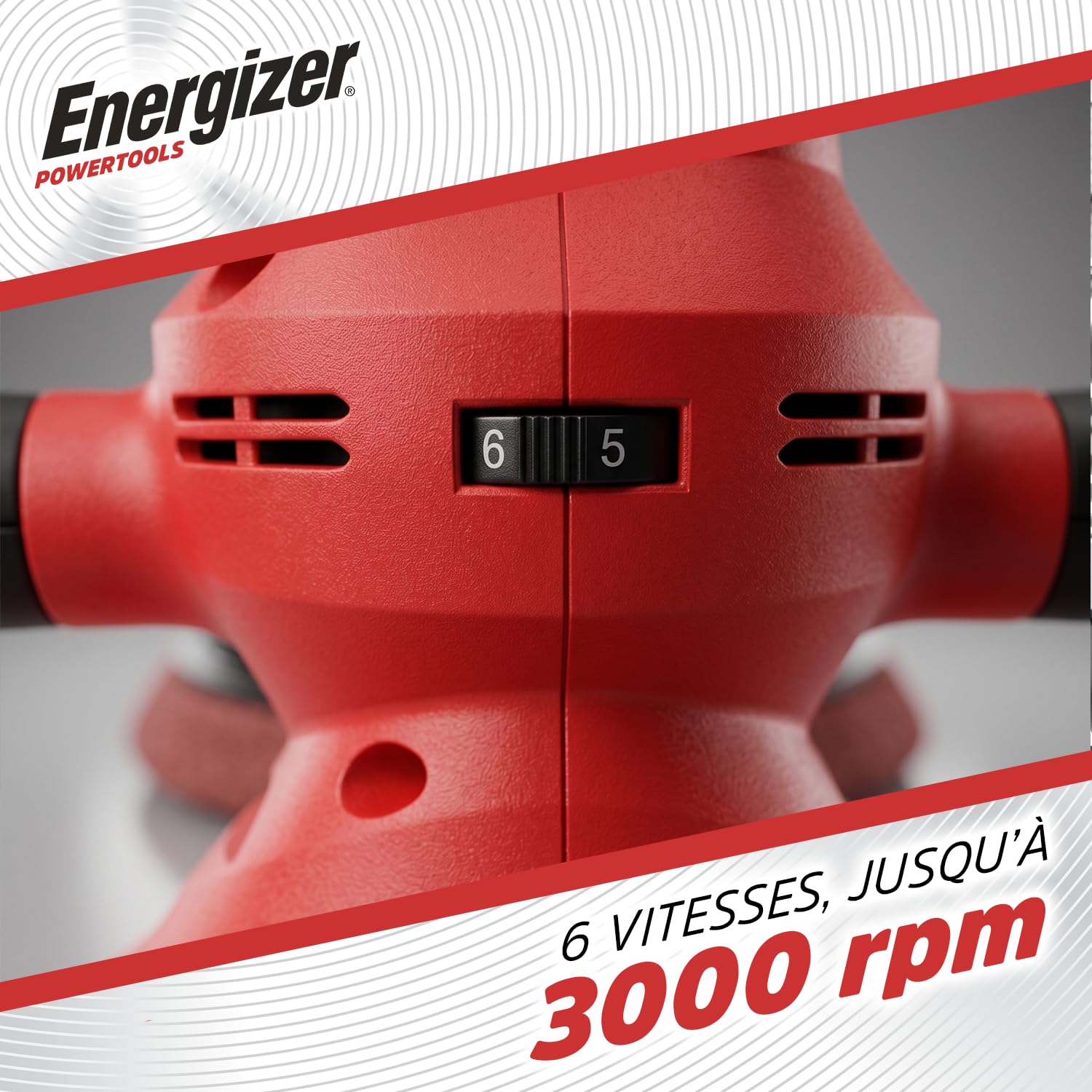 Energizer Lucidatrice per auto orbitale senza fili 20 V, 6 velocità 2000-6000 OPM, piatto 125 mm, lucidatrice per carrozzeria moto barca, batteria 2,0 Ah e caricabatterie inclusi, rosso