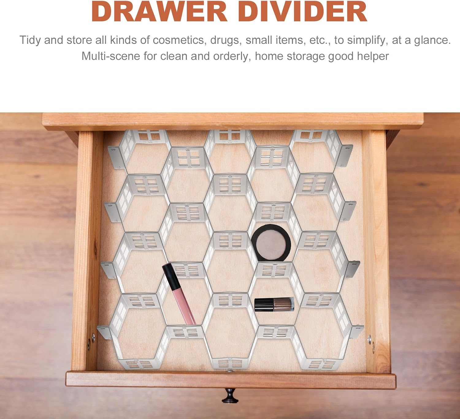 Plastic Drawer Divider Organizer Honeycomb Partition Clapboard for Drawer and Cabinet with Movable Grid Dividers Made of Sturdy Pp Material, for Storing Bras and Home Decor