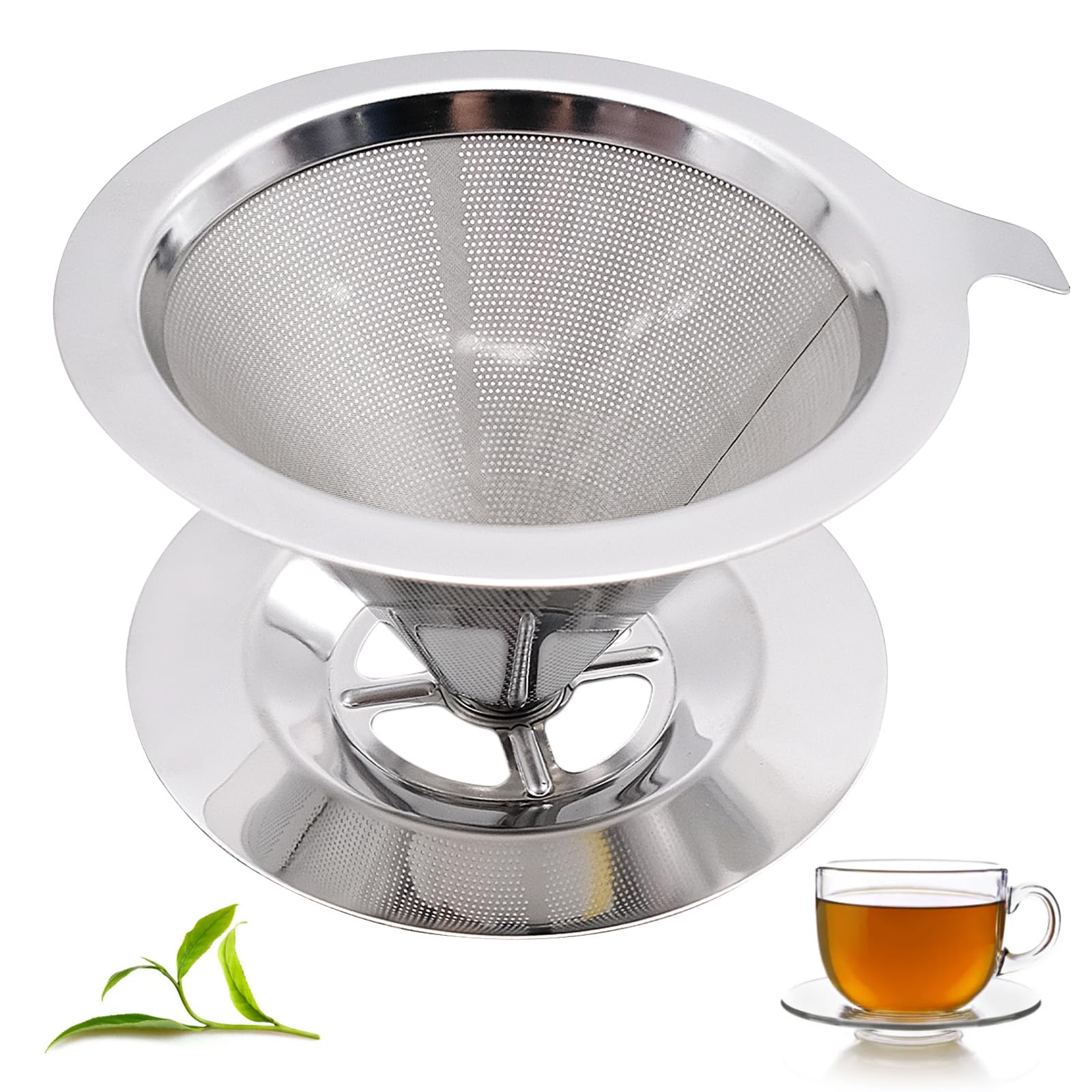 Coffee Drip Filter, Slow Drip Paperless Coffee Filter Pour Over Coffee Maker for Single Cup Brewing, Conical Filter Double Mesh Design Perfect Extraction (1-2 Cups)