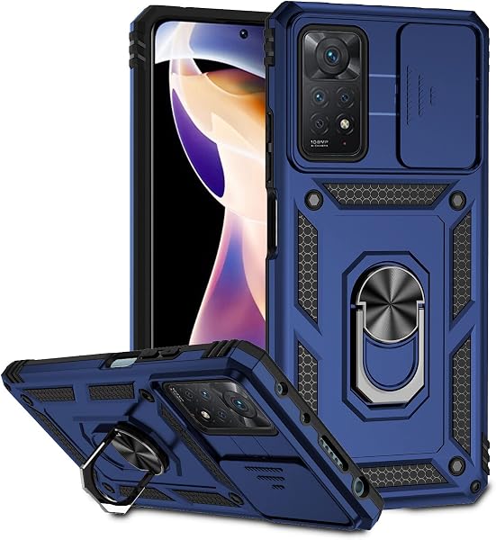 Funda para Xiaomi Redmi Note 11 Pro/Note 11 Pro 5G Carcasă Armor Militar Cubierta de Cámara Deslizante Proteger Fundas con 360 Full Protección Anillo Soporte Silicona Estuche Cover Case,Azul - 1