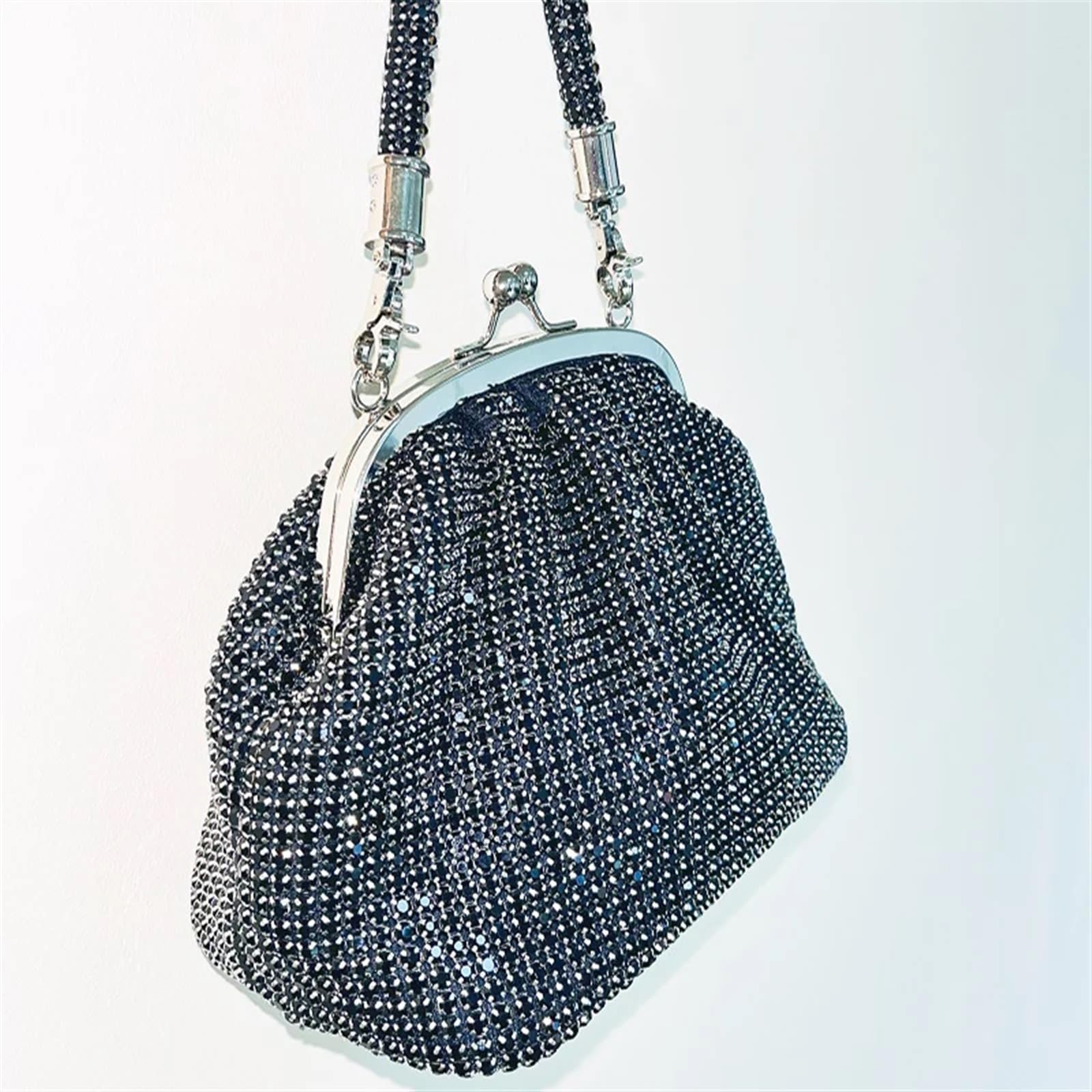 Bolso Fiesta Pedreria Monederos de Moda for Mujer, Bolsos de Mano for Mujer, Bolso de Fiesta con Diamantes de imitación, Mini Bolso de Mano de Cristal, Bolso de Maquillaje(Black)