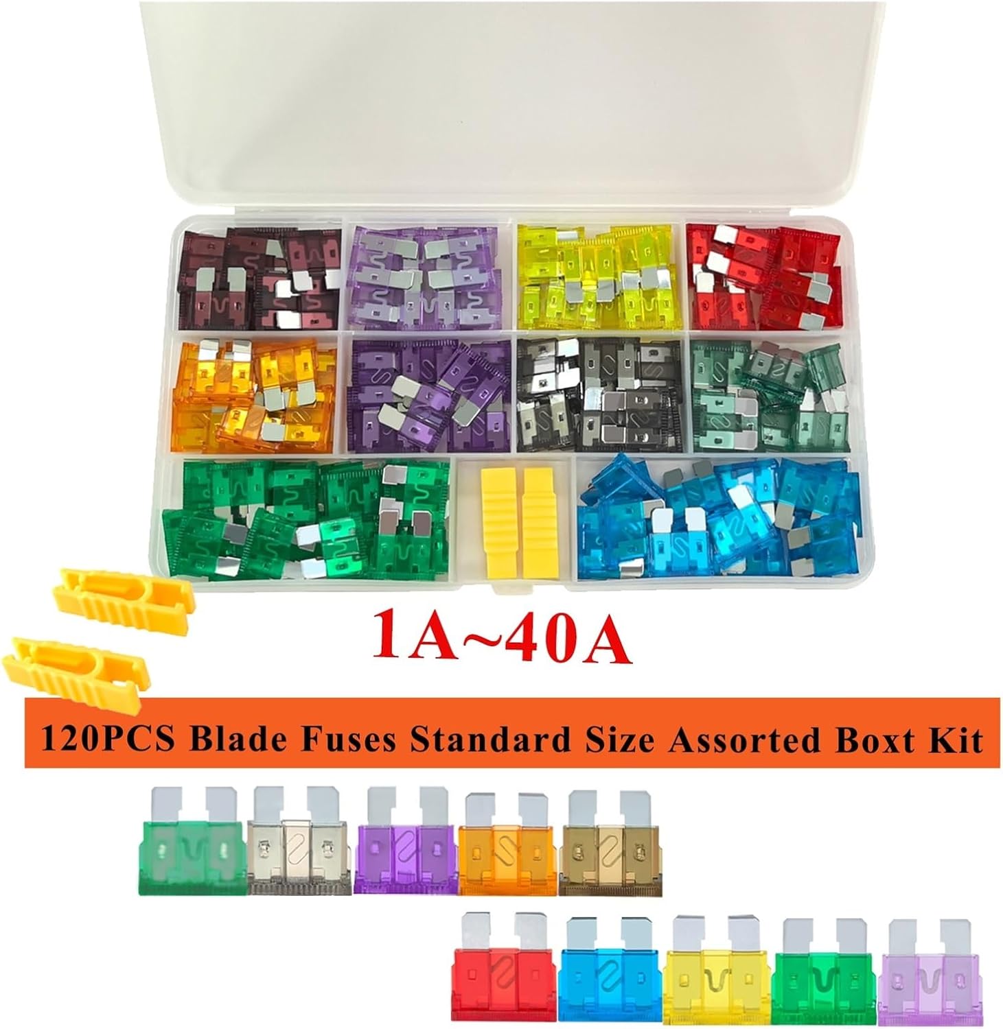 120Pcs Standard Blade Fuse Assortment Kit (1A 2A 3A 5A 7.5A 10A 15A 20A 30A 35A) Colorful Automotive Fuses for Car Truck SUV