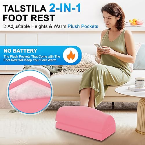 Miniatura 2 de TALSTILA Reposapiés para debajo del escritorio en el trabajo, reposapiés con bolsillo cálido para pies de felpa, taburete ergonómico de 2 alturas