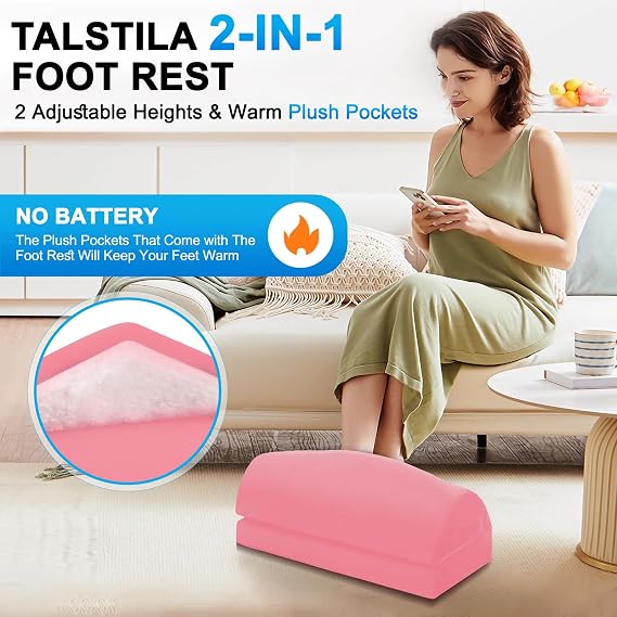 TALSTILA Foot Rest for Under Desk at Work, Under Desk Footrest, Ergonomic 2 Adjustable Heights Footrest, Footrest with Feet Warm Pocket, for Office Desk & Office Chair...