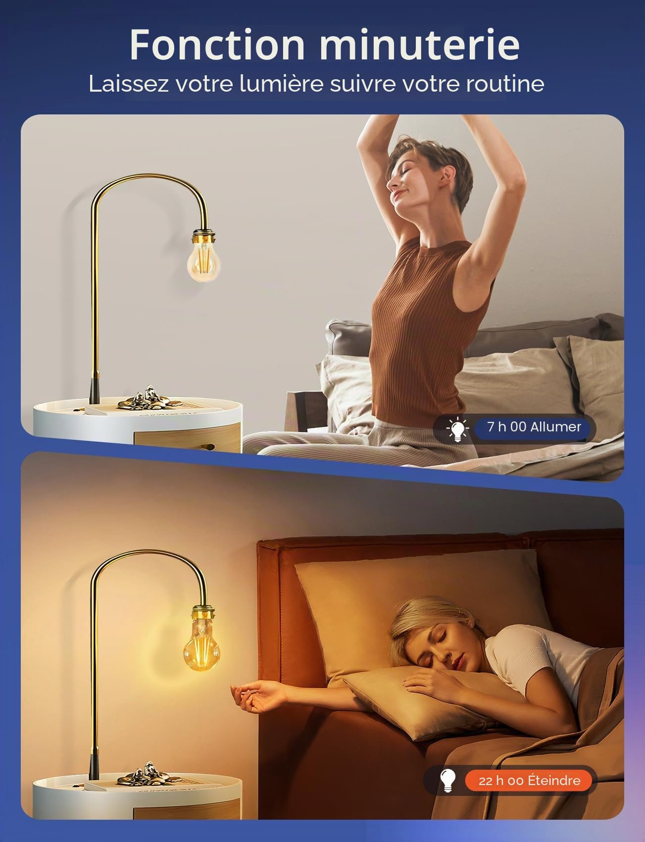 Aigostar Mesh - Ampoule Connectée Bluetooth Mesh A60, Edison Vintage Lampe à Filament LED Dimmable 6W 806LM Blanc Chaud 2700K-6500K, Compatible avec Alexa/Google Assistant, 6 Unité (avec Télécommande)