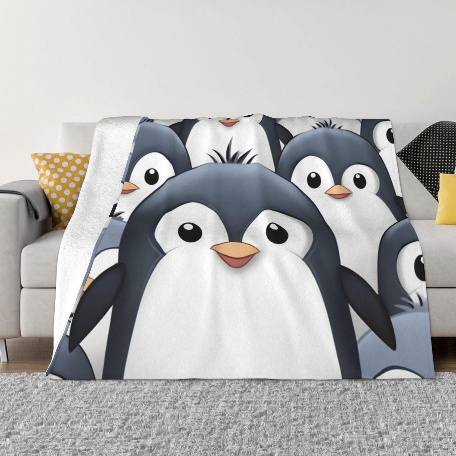 KLOPH Cute Penguin Throw Blanket 80"x60" Flannel Fluffy Warm Blanket for Couch, Reversible Plush Blankets for Bed, Comfy Fuzzy Blanket for Sofa, Plush Lightweight-Blankets for All Season