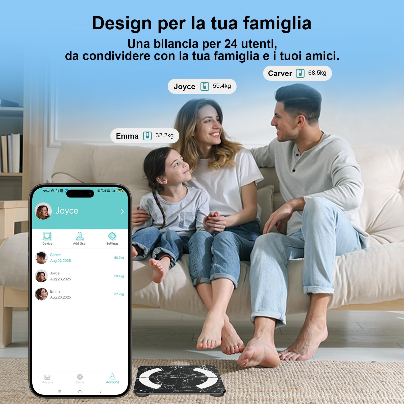 Waga osobowa, Healthkeep Balance Impedancjometr Bluetooth Połączona waga o wysokiej dokładności z aplikacją 13 wskaźników dla Andriod i iOS Max 180kg/400 lb/28st, 28 x 28 cm - czarny marmur