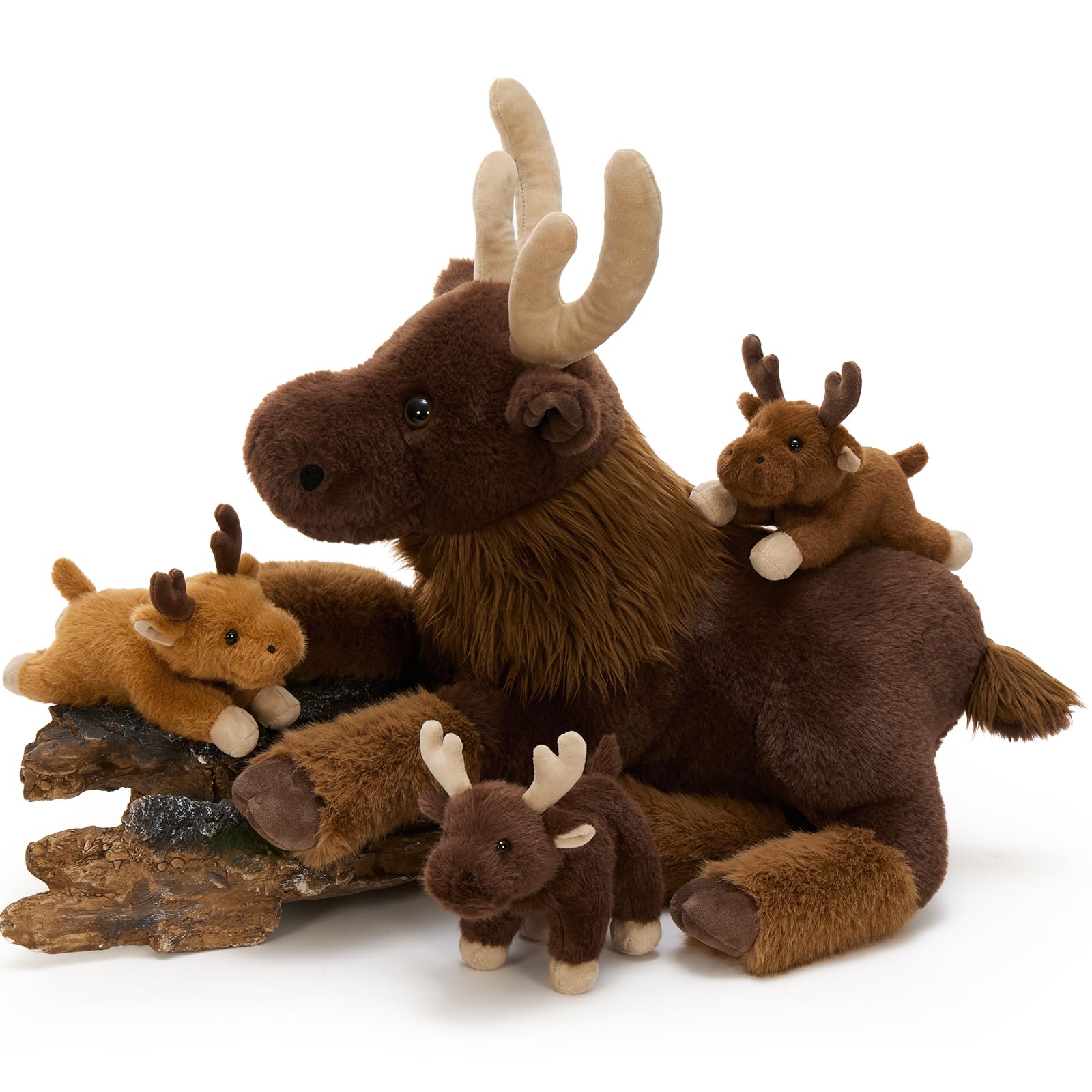 MaoGoLan 4 Pcs Elk Plush Toys with Baby Inside, 45cm Big Fluffy Elk Stuffed Animal, Gifts for Boys Girls Kids, Birthday Party & Christmas Decoration