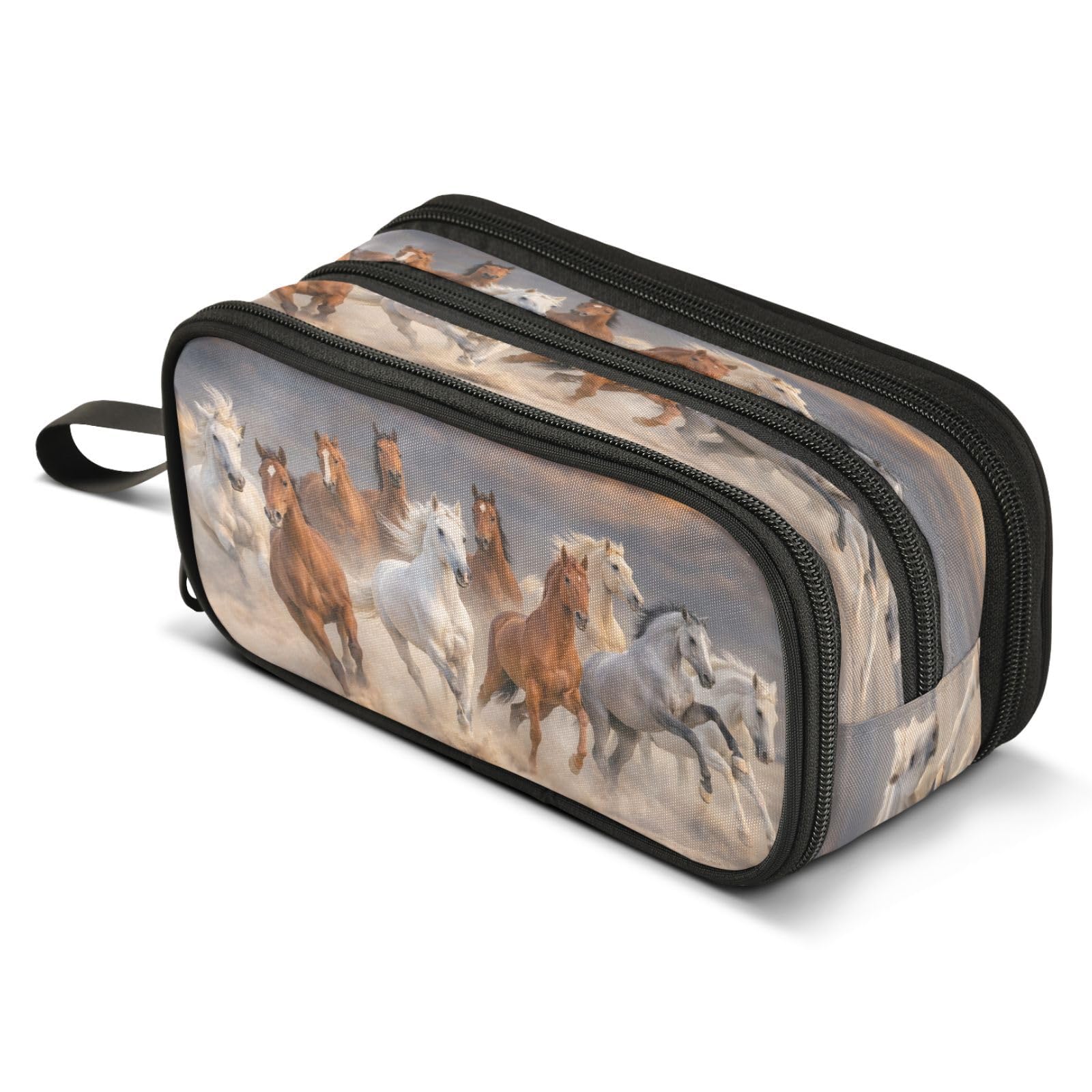 Mnsruu Brown White Horse Pencil Case Large Capacity Pen Bag Girls Boys Pencil Pouch Stationery Organizer Holder Zipper Pen Case for School Office