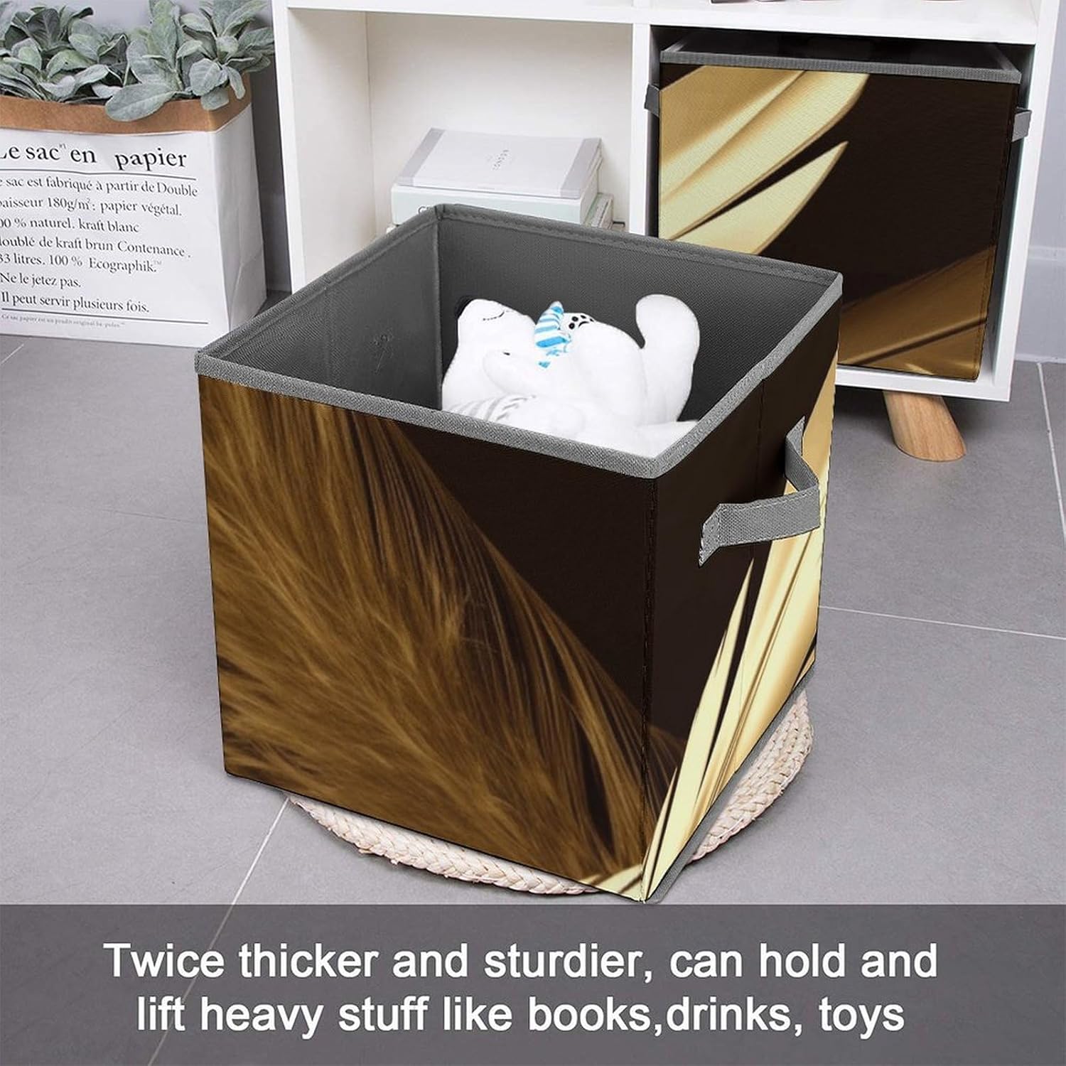 Golden Feathers Storage Box, Collapsible Storage Box, Clothing Storage Box, Sturdy And Foldable, Suitable for Storing Books, Toys, Clothes, Socks Or Toys