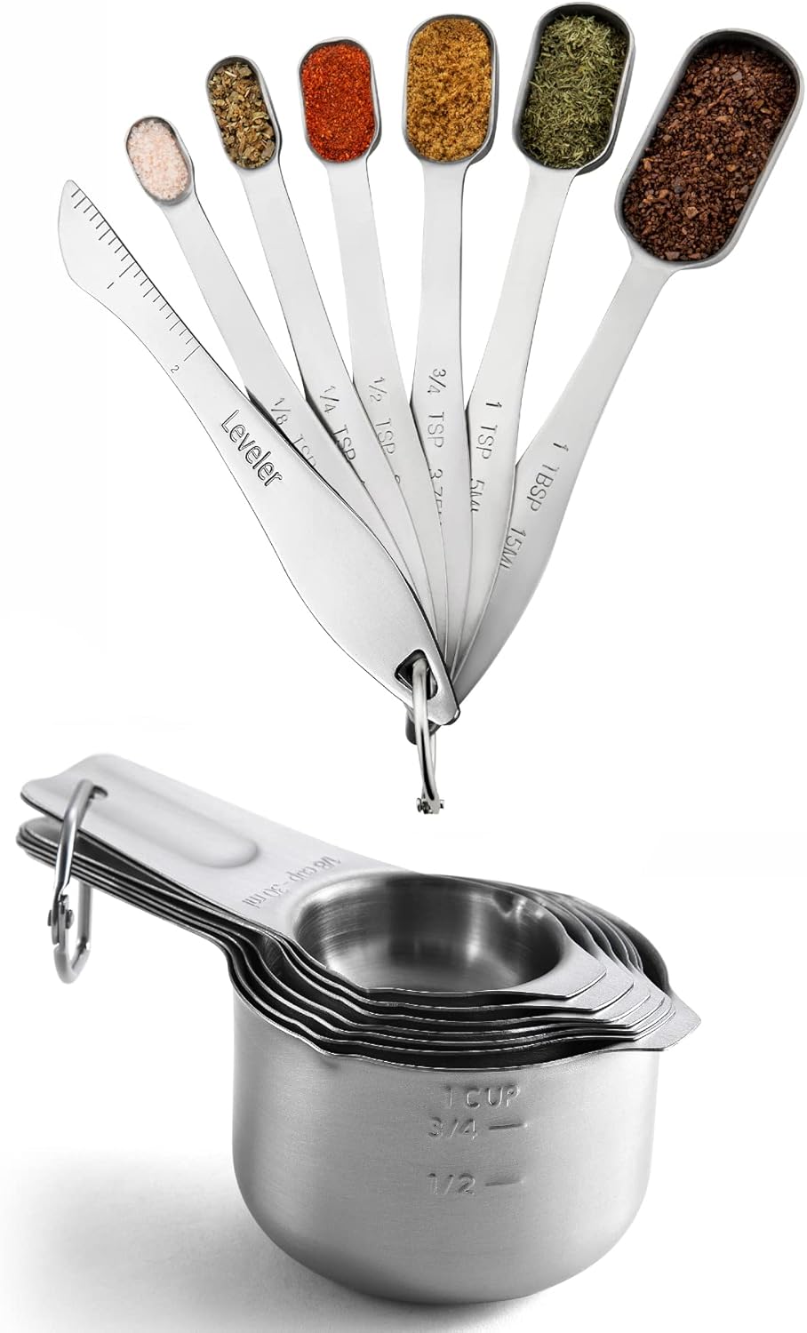 Spring Chef Stainless Steel Rectangular Measuring Spoons & Round Measuring Cups Set - 2 Product Bundle