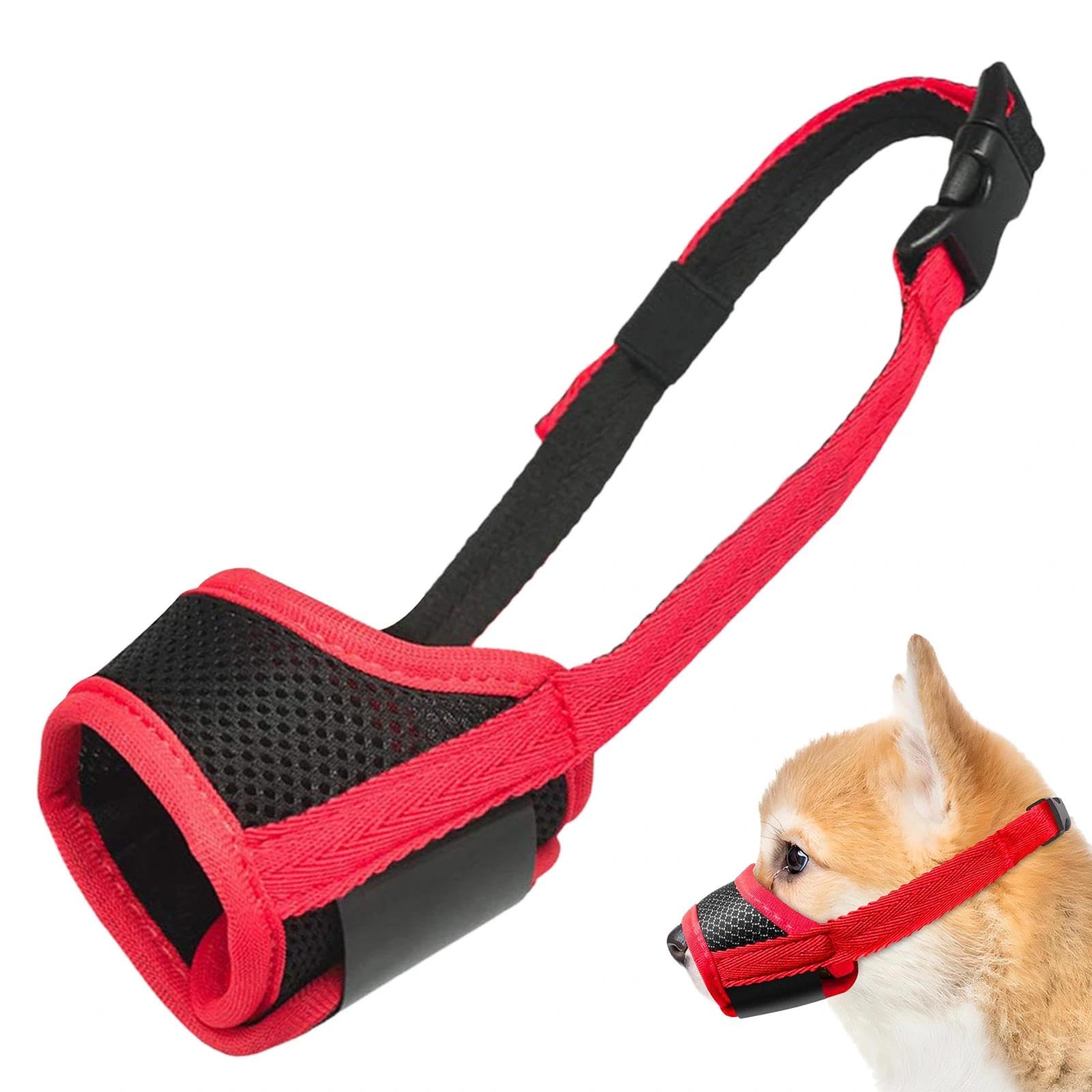 Adjustable Anti Bark Muzzle for Small Dogs - Breathable Mesh Soft Muzzle for Chihuahua (Red, XS)