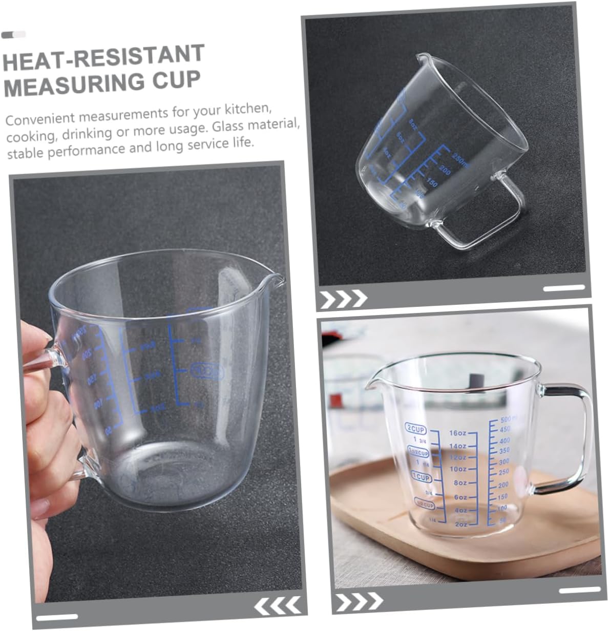 STOBAZA 2pcs Glass Measuring Cup High Borosilicate Baking Cups Graduated Scale Liquid Measuring Tools for Household Cooking and Baking