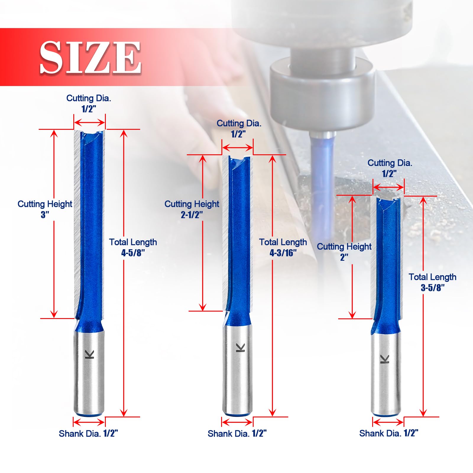 RURITKIT Router Bits - 3 Piece Long Straight Set -2 RURITKIT Router Bits - 3 Piece Long Straight Set -2