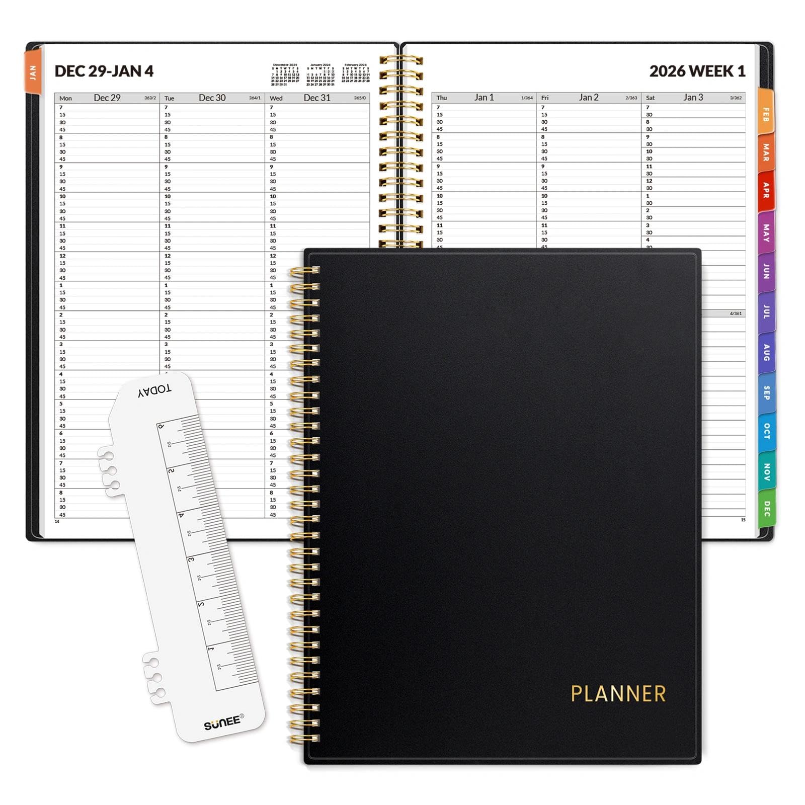 SUNEE 2026 Appointment Book Quarter-Hourly Weekly Monthly - from January 2026 - December 2026 8 5x11 Weekly Planner