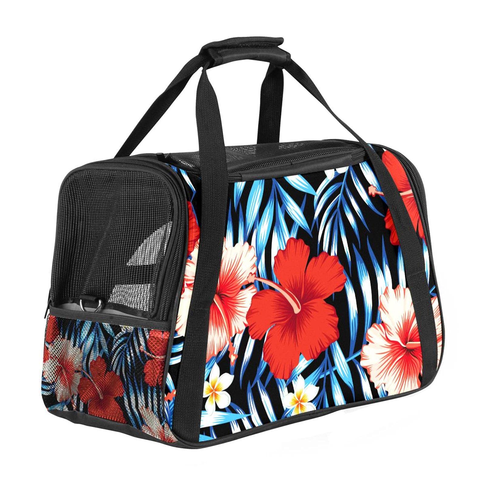 Sac de transport pour chien et chat à bandoulière réglable et motif fleur rouge