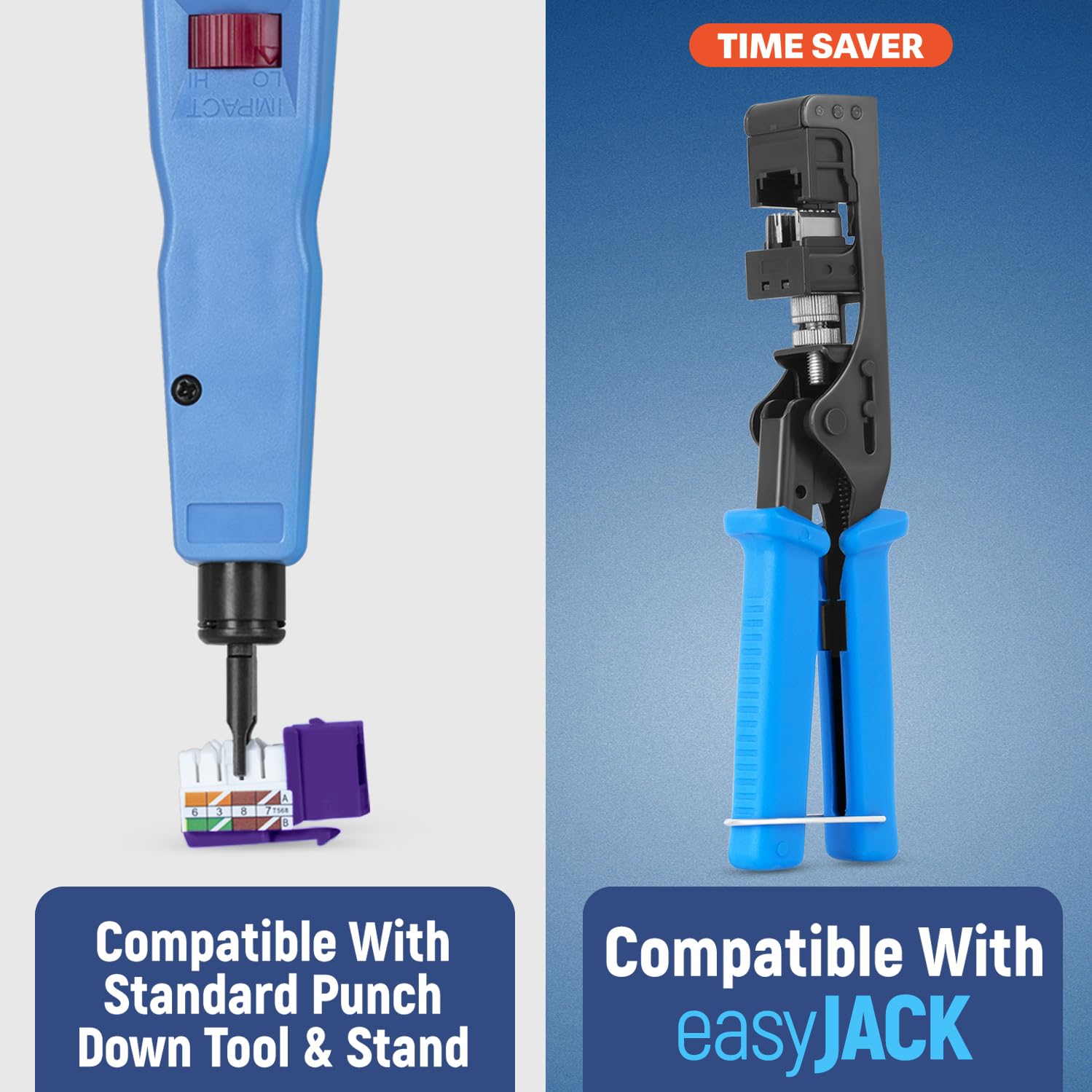 Everest - Conectores Keystone RJ45 Cat6A de 90 grados, perfil delgado, paquete de 50, color morado | Compatible con herramienta de terminación de velocidad en ángulo de 90° - easyJACK (B094WB91H3)