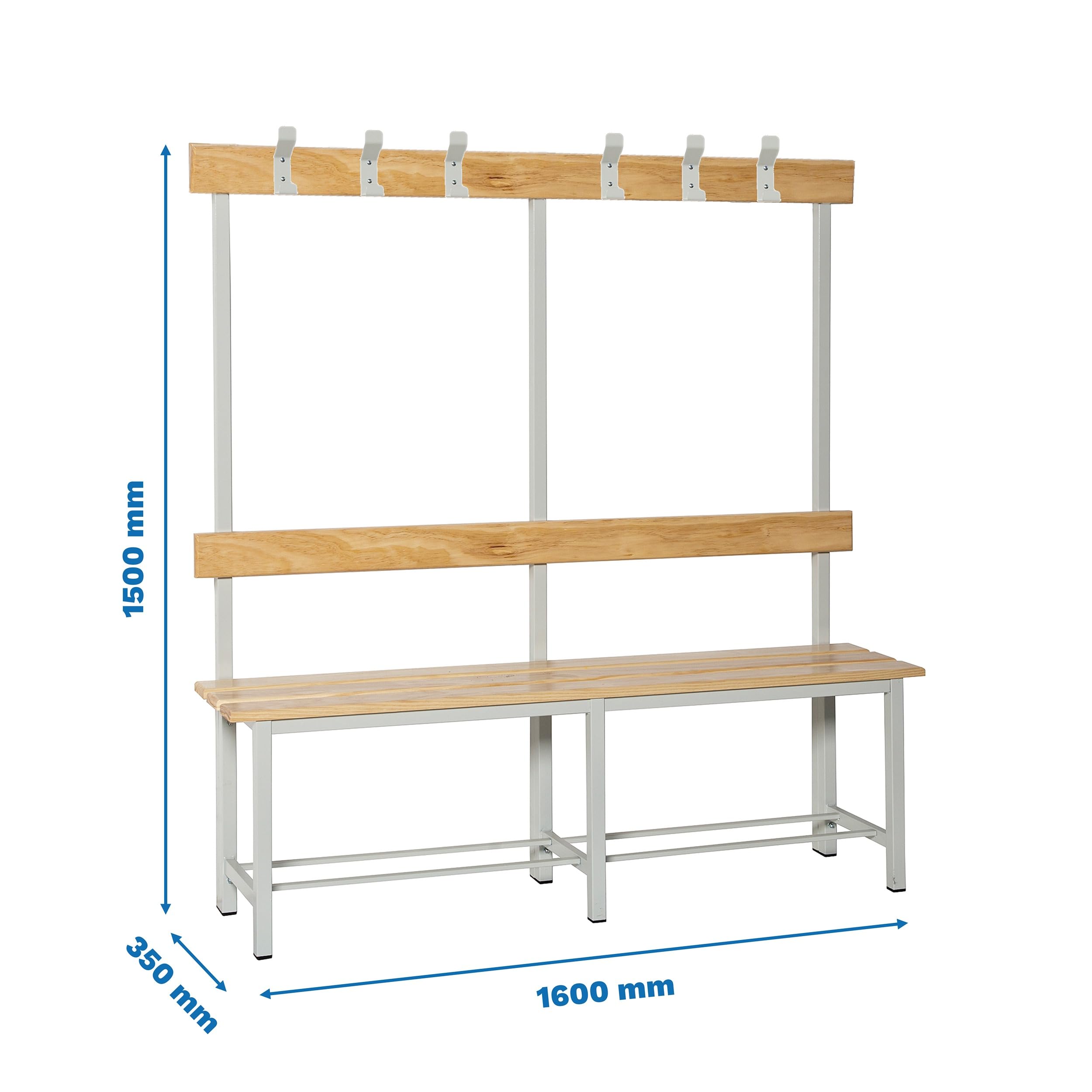 Simon Rack Banco Vestuario Madera Pino Barnizado, 1500x1600x350 mm, Banco con Perchero, Estructura Acero, Desmontado, Simonlocker