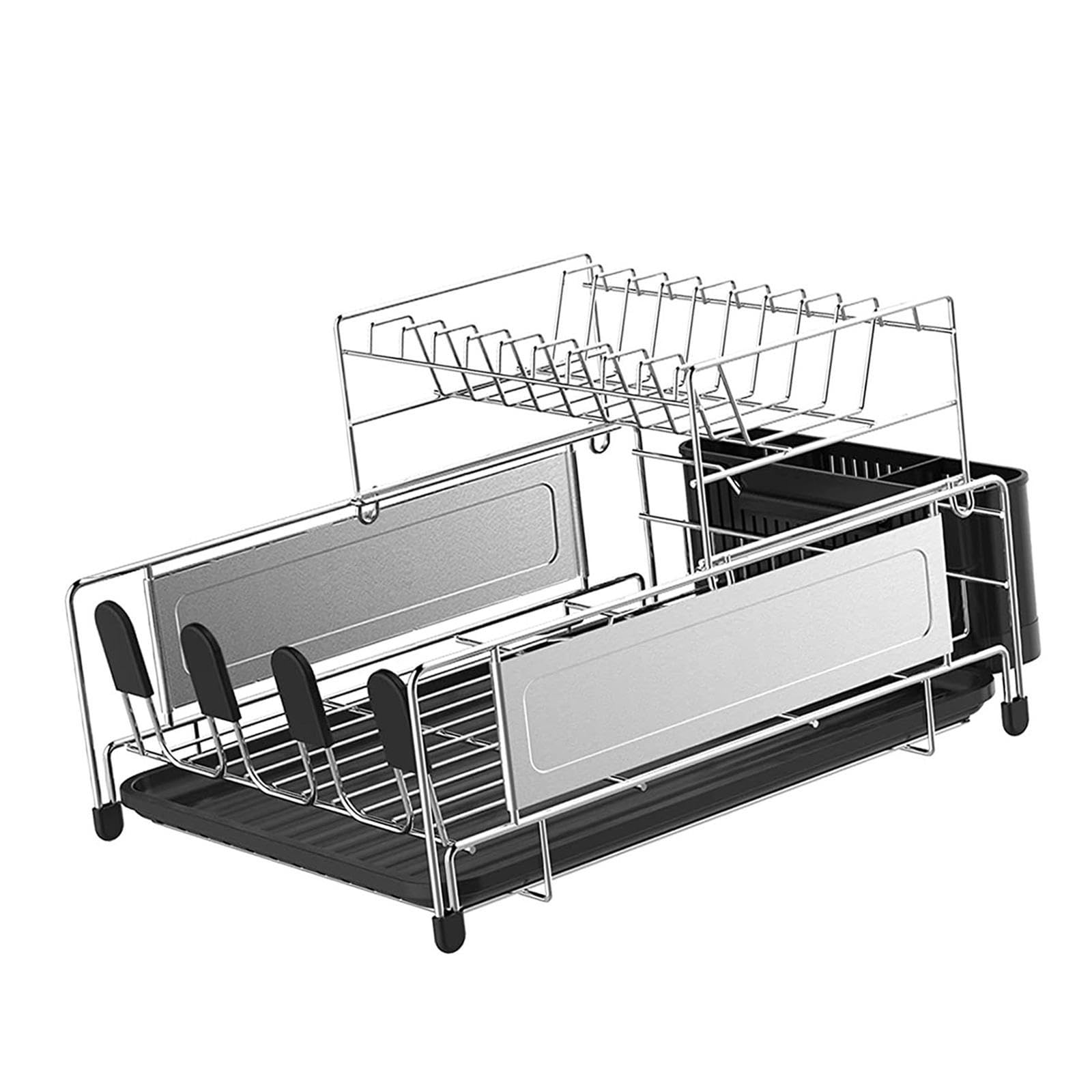 Escurridor de Platos Soporte para Vajilla Estante Portacubiertos Portavasos Base Removible Estructura de Acero Inoxidable Adecuado para Secado Utensil