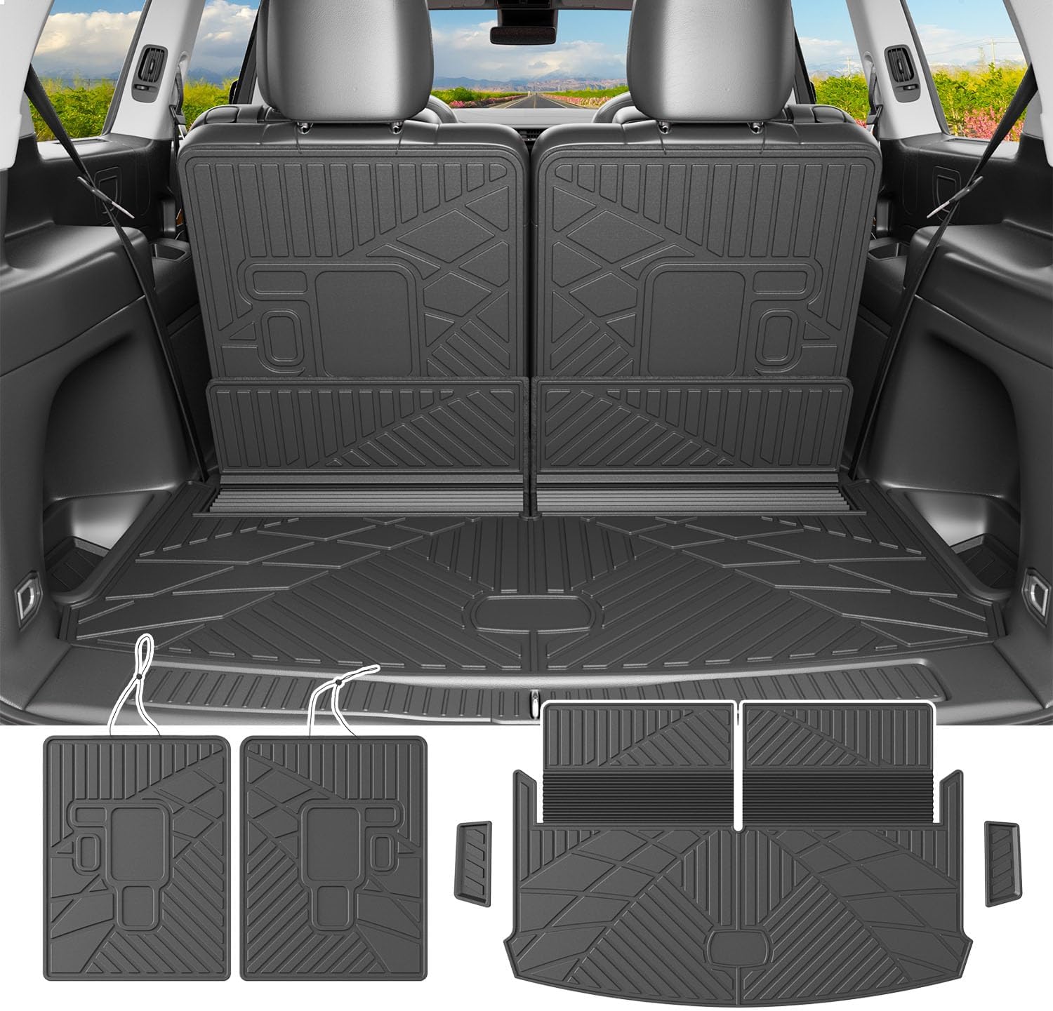 powoq 6&7 Seats Cargo Mat Compatible with 2021-2026 Jeep Grand Cherokee L Cargo Liner TPE Backrest Trunk Liner Replacement for 2021-2026 Jeep Grand Cherokee L Accessories (Trunk Mat+Backrest Mats)
