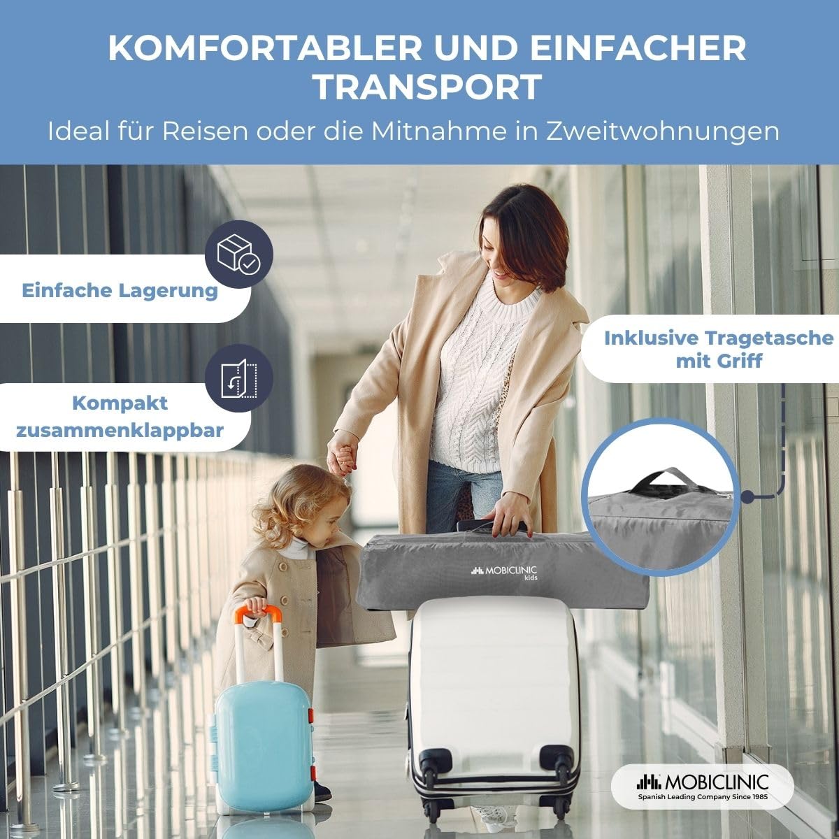 Mobiclinic®, Babybett, 2-in-1, Kinderbett und Laufstall, Faltbar, mit Tragetasche, Herausnehmbare Matratze, Reisebett, Atmungsaktives Gewebe, Seiteneingang mit Reißverschluss, Bis zu 15kg, Mofli