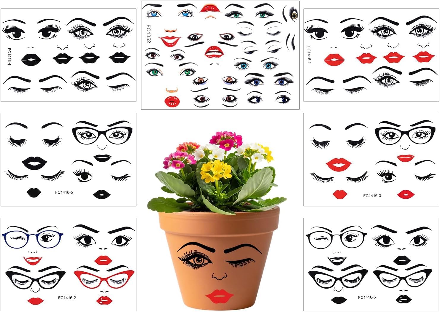 7Sheets Face Stickers for Crafts, Funny Mouth Eyes Lips NoseEyebrows Facial